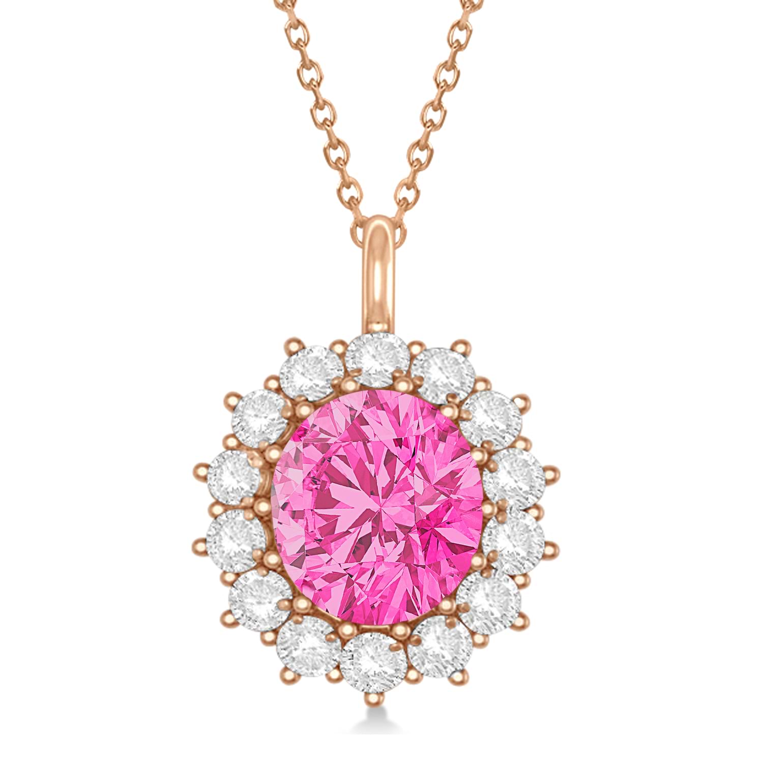 Oval Pink Tourmaline and Diamond Pendant Necklace 14k Rose Gold (5.40ctw)