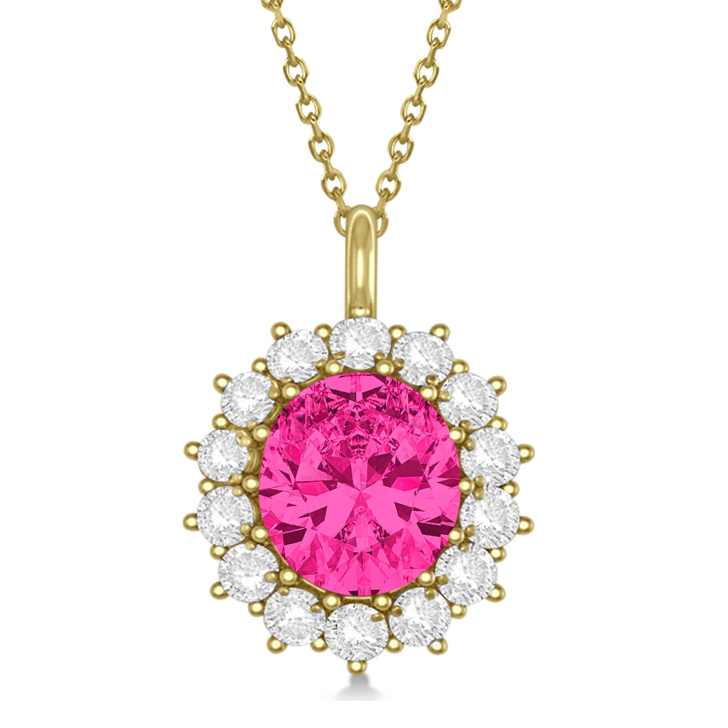Oval Pink Tourmaline and Diamond Pendant Necklace 14k Yellow Gold (5.40ctw)