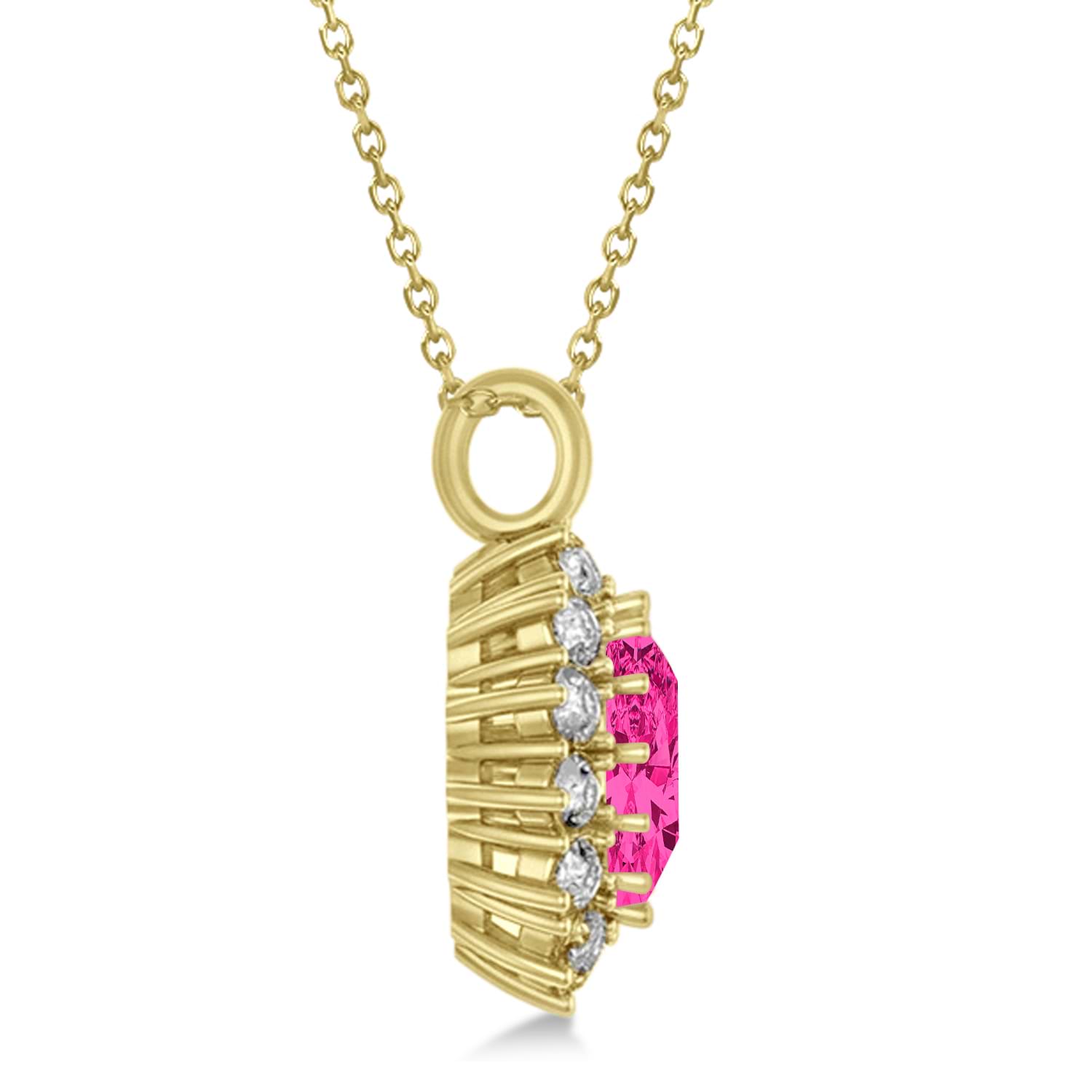 Oval Pink Tourmaline and Diamond Pendant Necklace 14k Yellow Gold (5.40ctw)