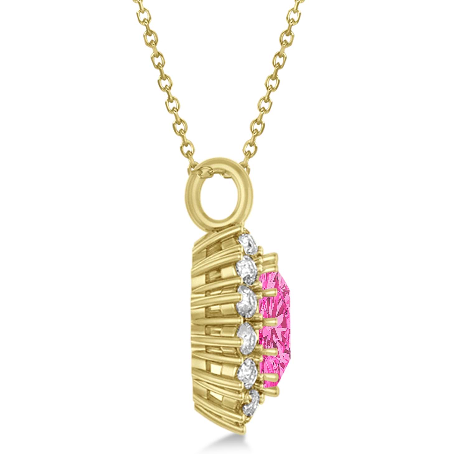 Oval Pink Tourmaline and Diamond Pendant Necklace 18K Yellow Gold (5.40ctw)