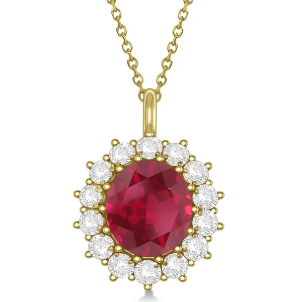 Oval Ruby and Diamond Pendant Necklace 14k Yellow Gold (5.40ctw)