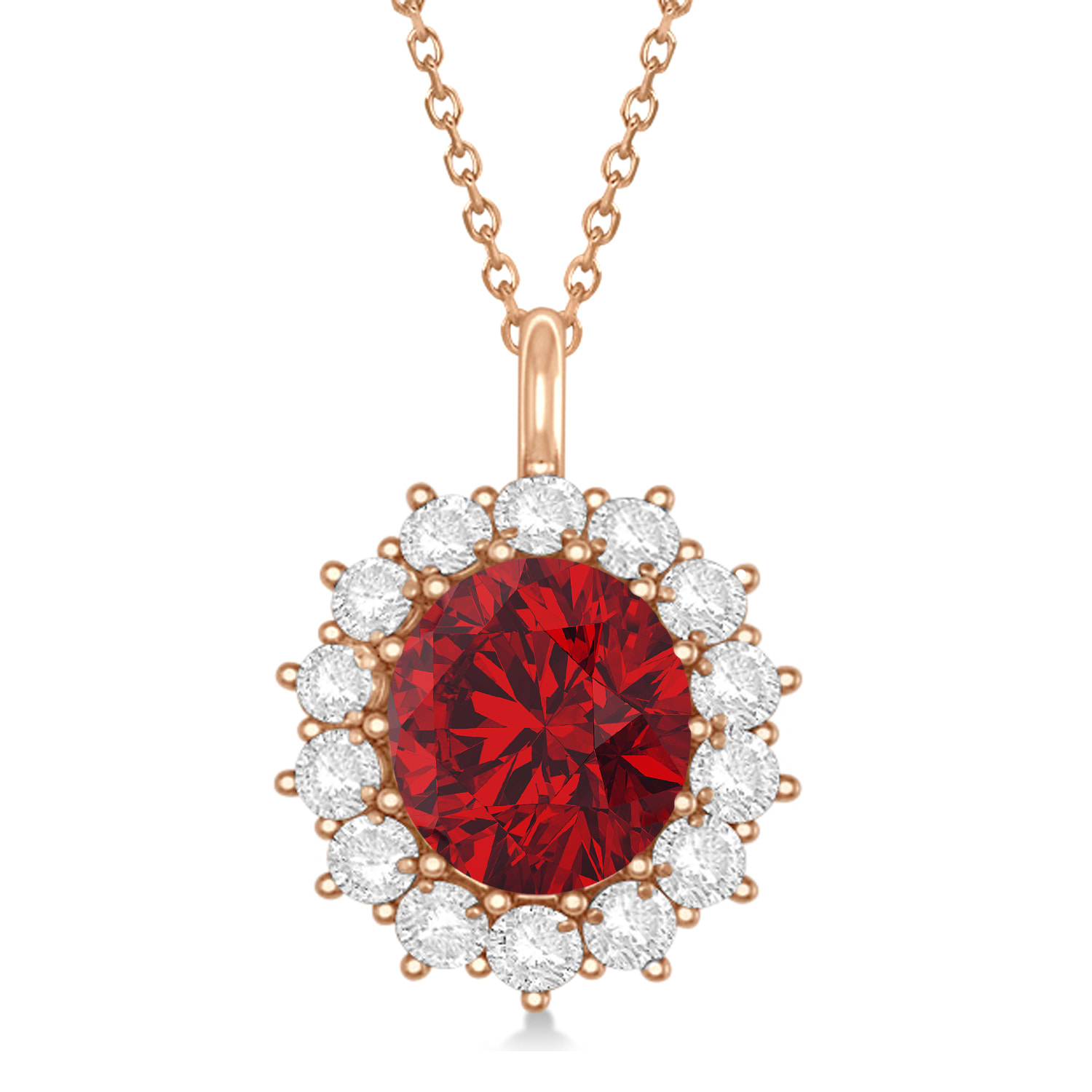Oval Ruby and Diamond Pendant Necklace 18K Rose Gold (5.40ctw)