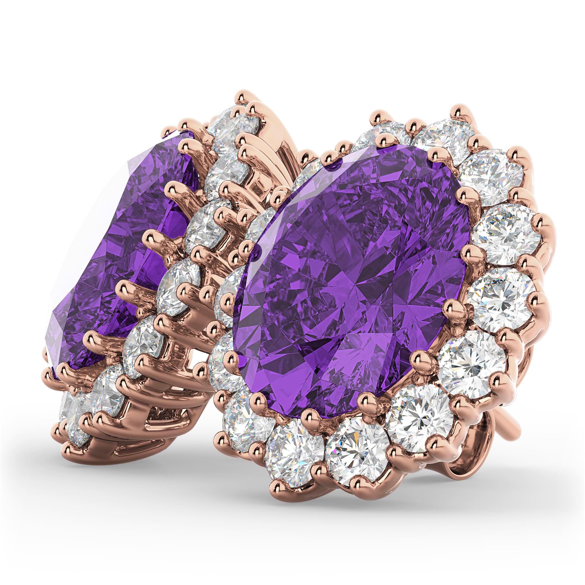 Oval Amethyst & Diamond Accented Earrings 14k Rose Gold (10.80ctw)