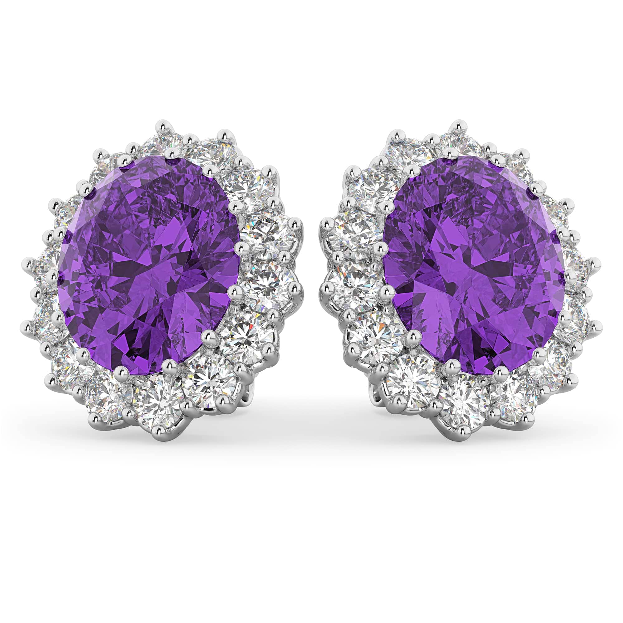 Oval Amethyst & Diamond Accented Earrings 14k White Gold (10.80ctw)