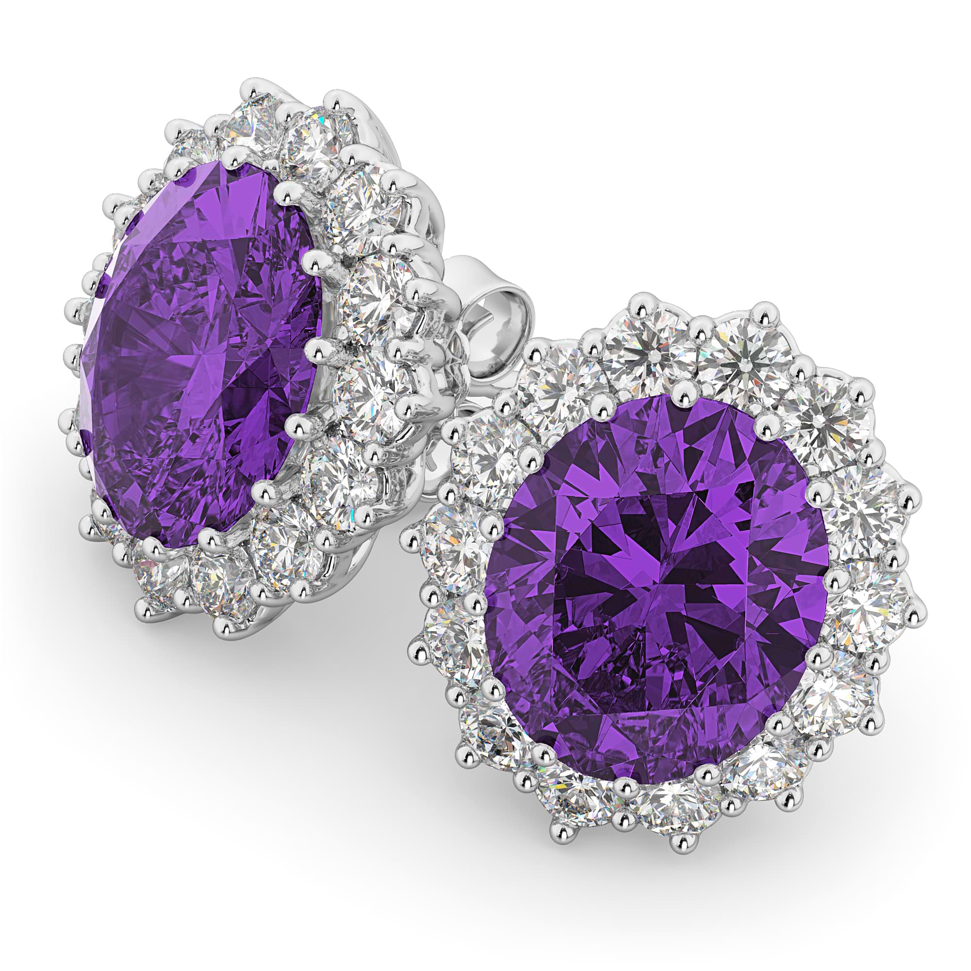 Oval Amethyst & Diamond Accented Earrings 14k White Gold (10.80ctw)