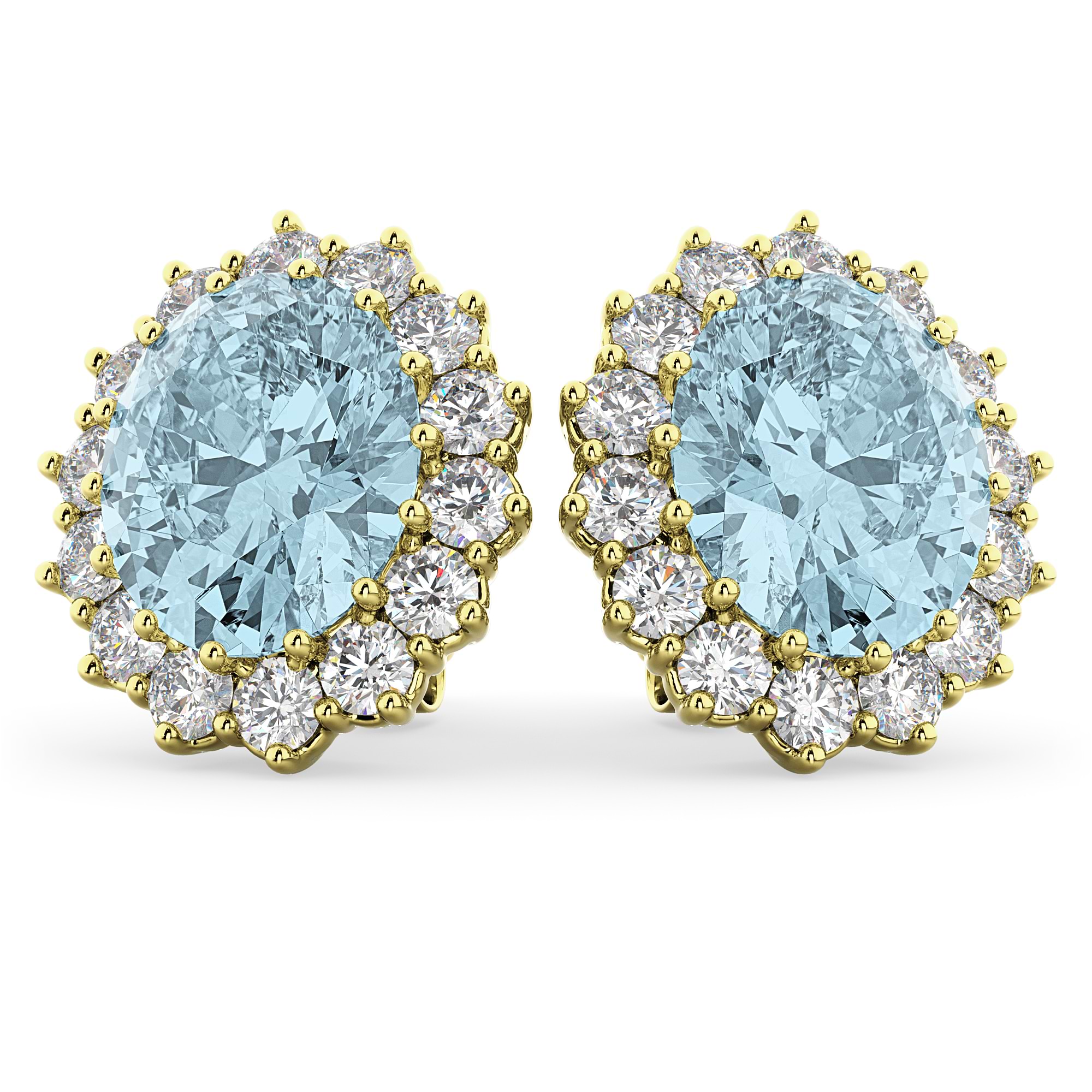 Oval Aquamarine & Diamond Accented Earrings 14k Yellow Gold (10.80ctw)