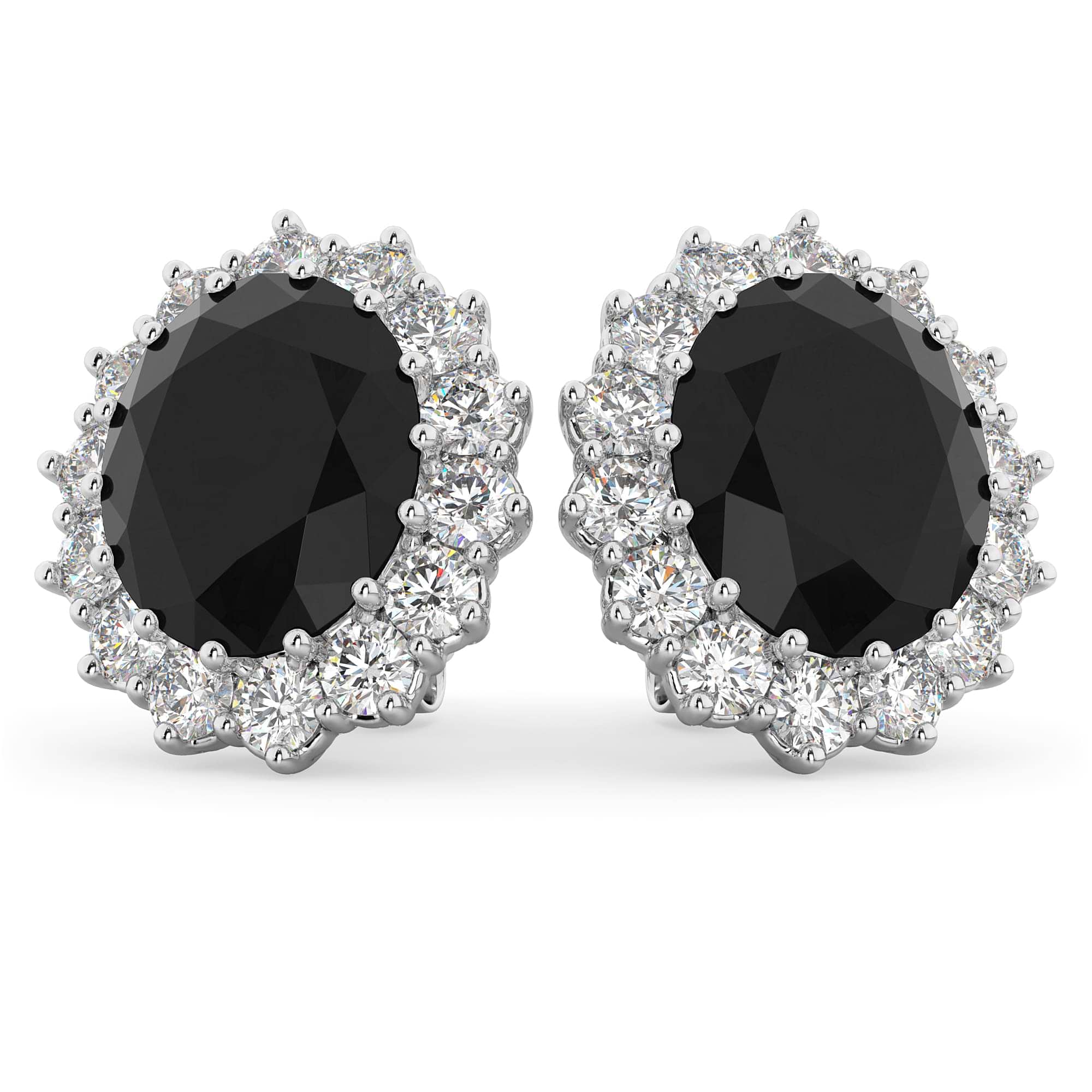 Oval Black Diamond & Diamond Accented Earrings 14k White Gold (10.80ctw)