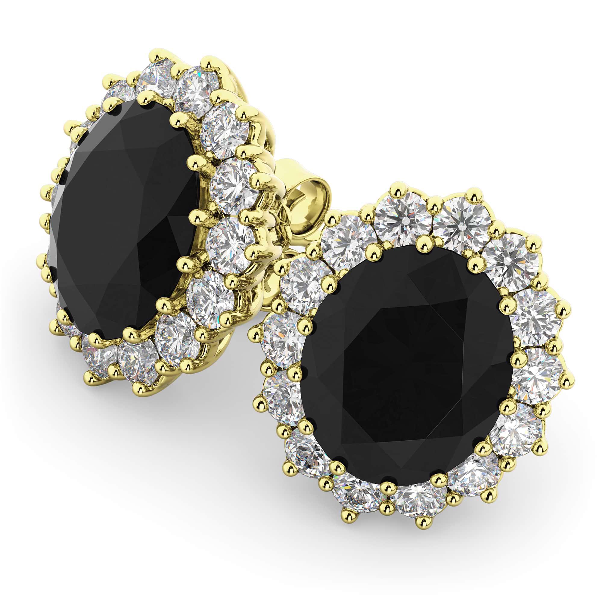 Oval Black Diamond & Diamond Accented Earrings 14k Yellow Gold (10.80ctw)