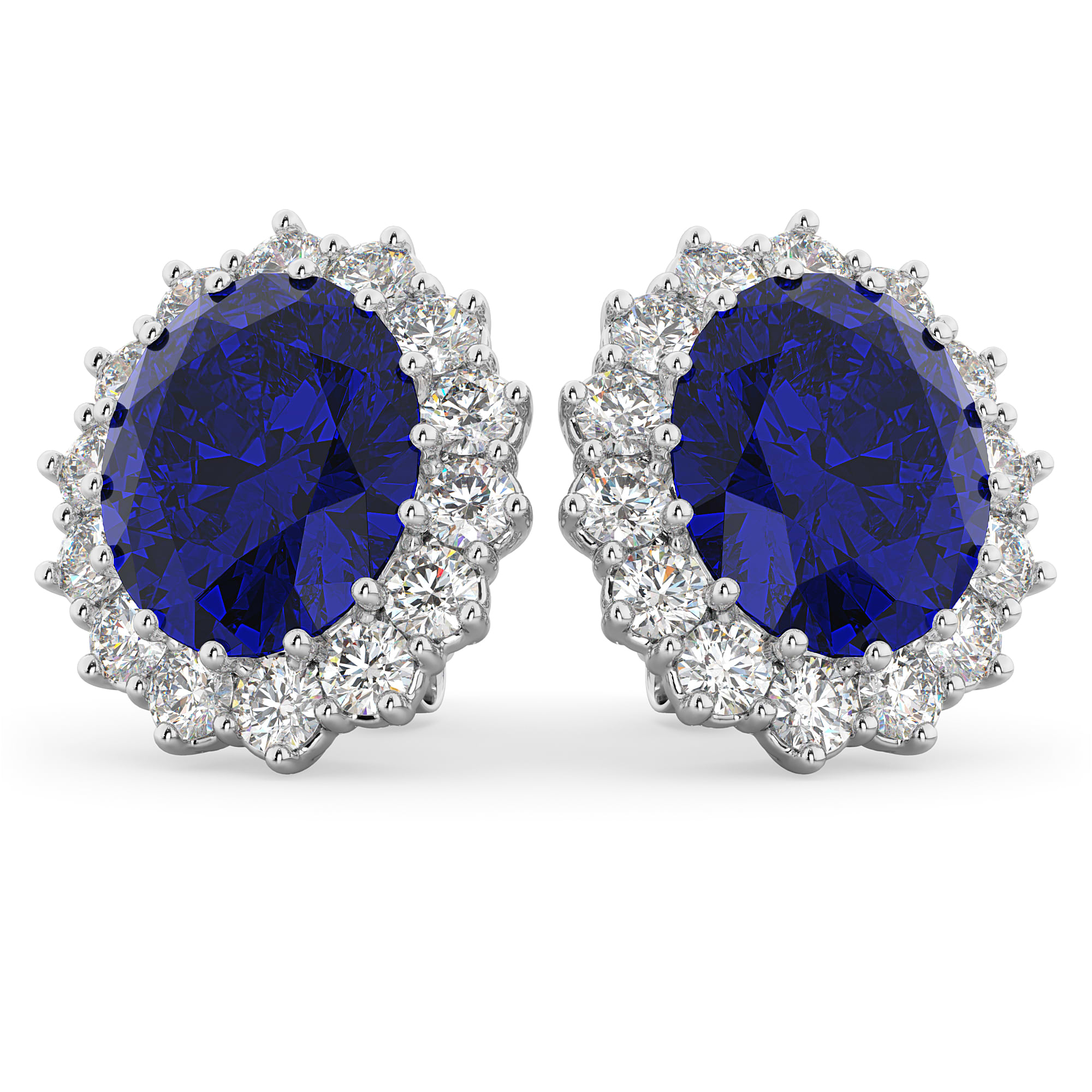 Oval Blue Sapphire & Diamond Accented Earrings 14k White Gold (10.80ctw)
