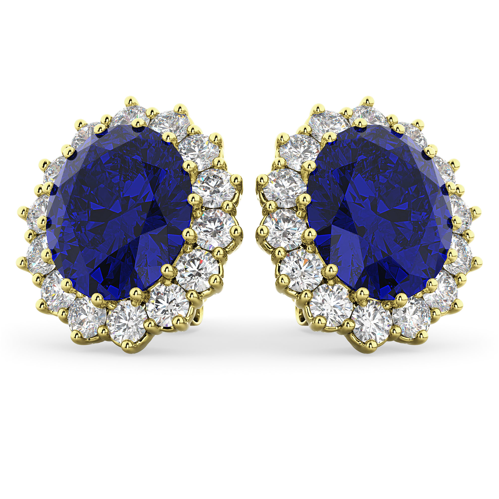 Oval Blue Sapphire & Diamond Accented Earrings 14k Yellow Gold (10.80ctw)