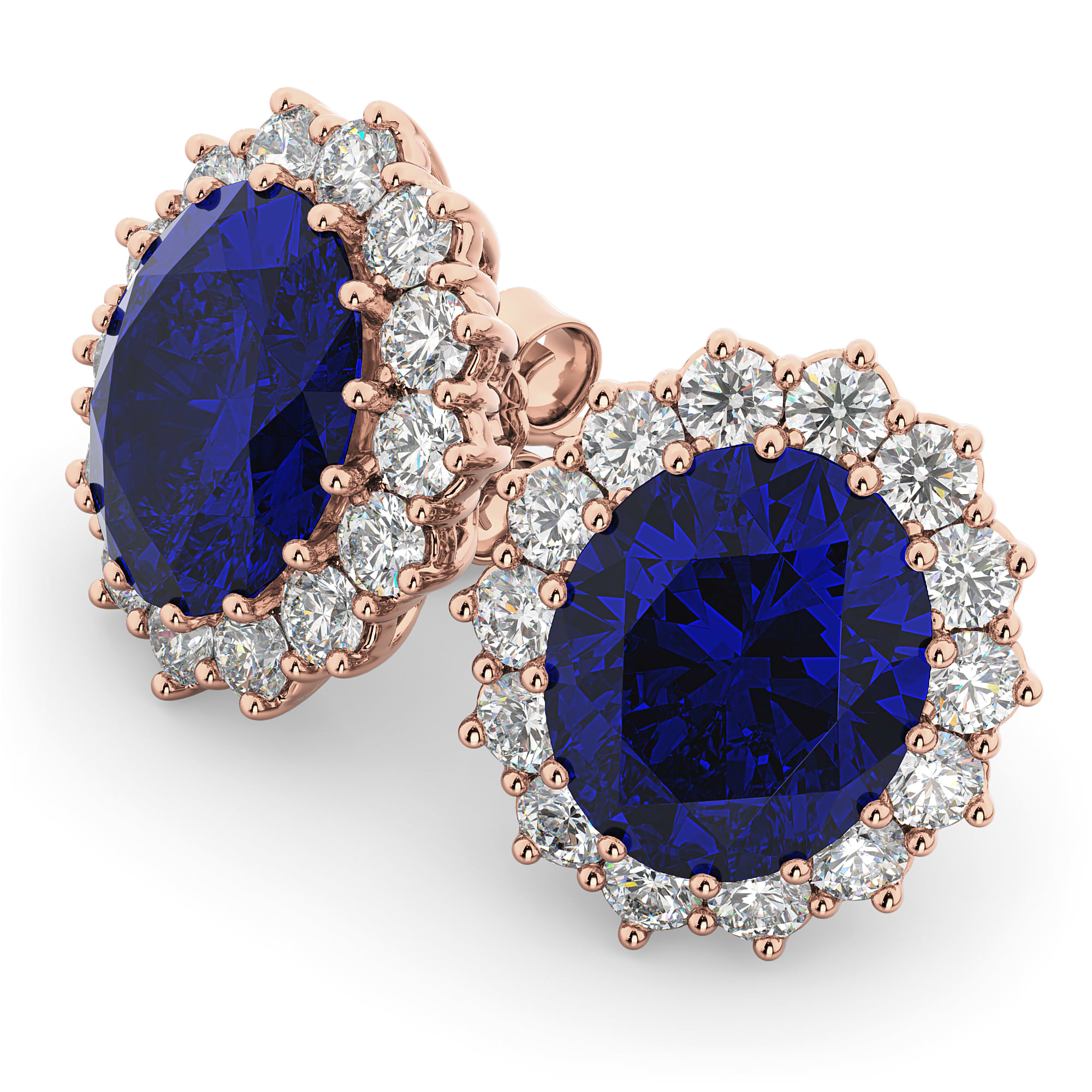 Oval Blue Sapphire & Diamond Accented Earrings 18k Rose Gold (10.80ctw)