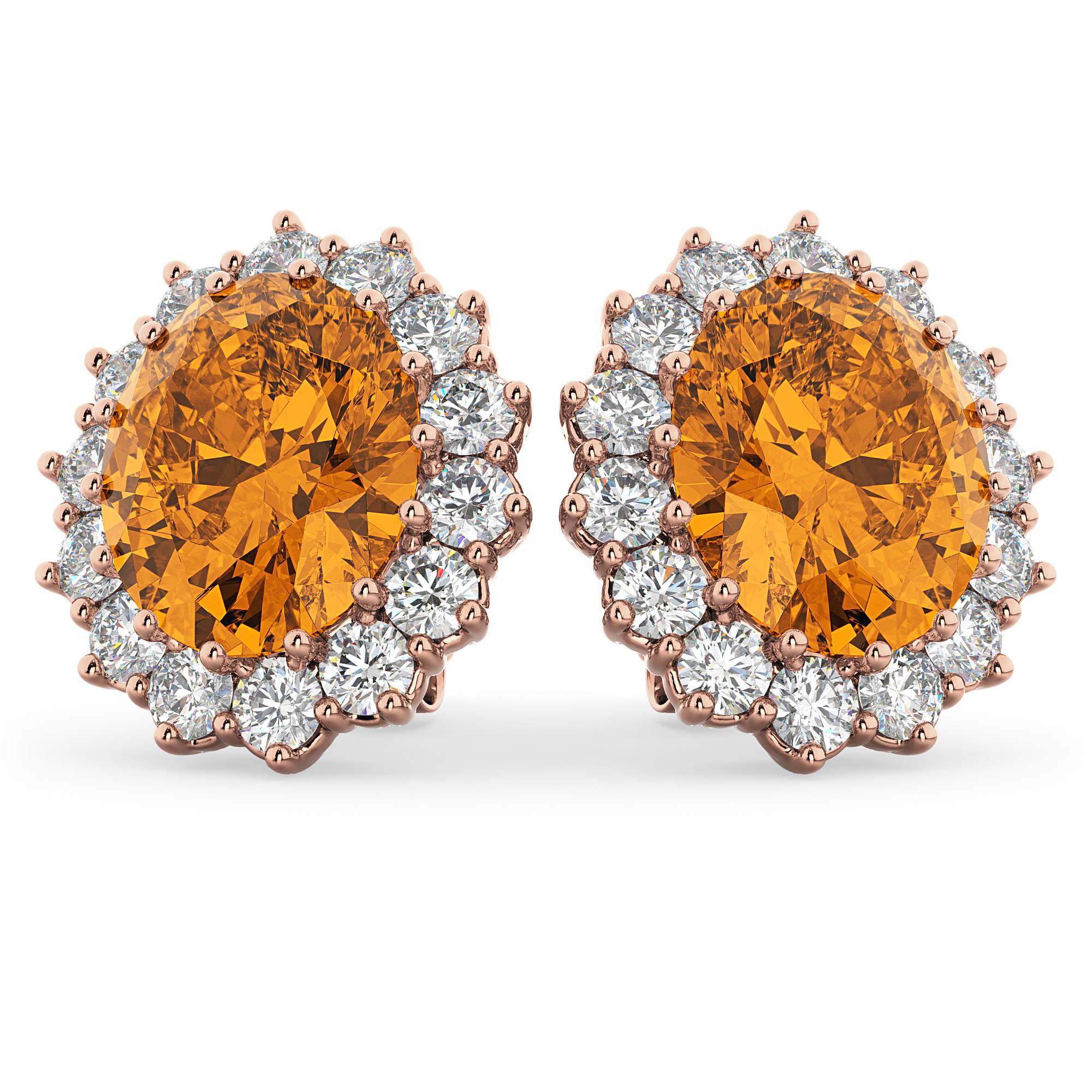 Oval Citrine and Diamond Earrings 14k Rose Gold (10.80ctw)