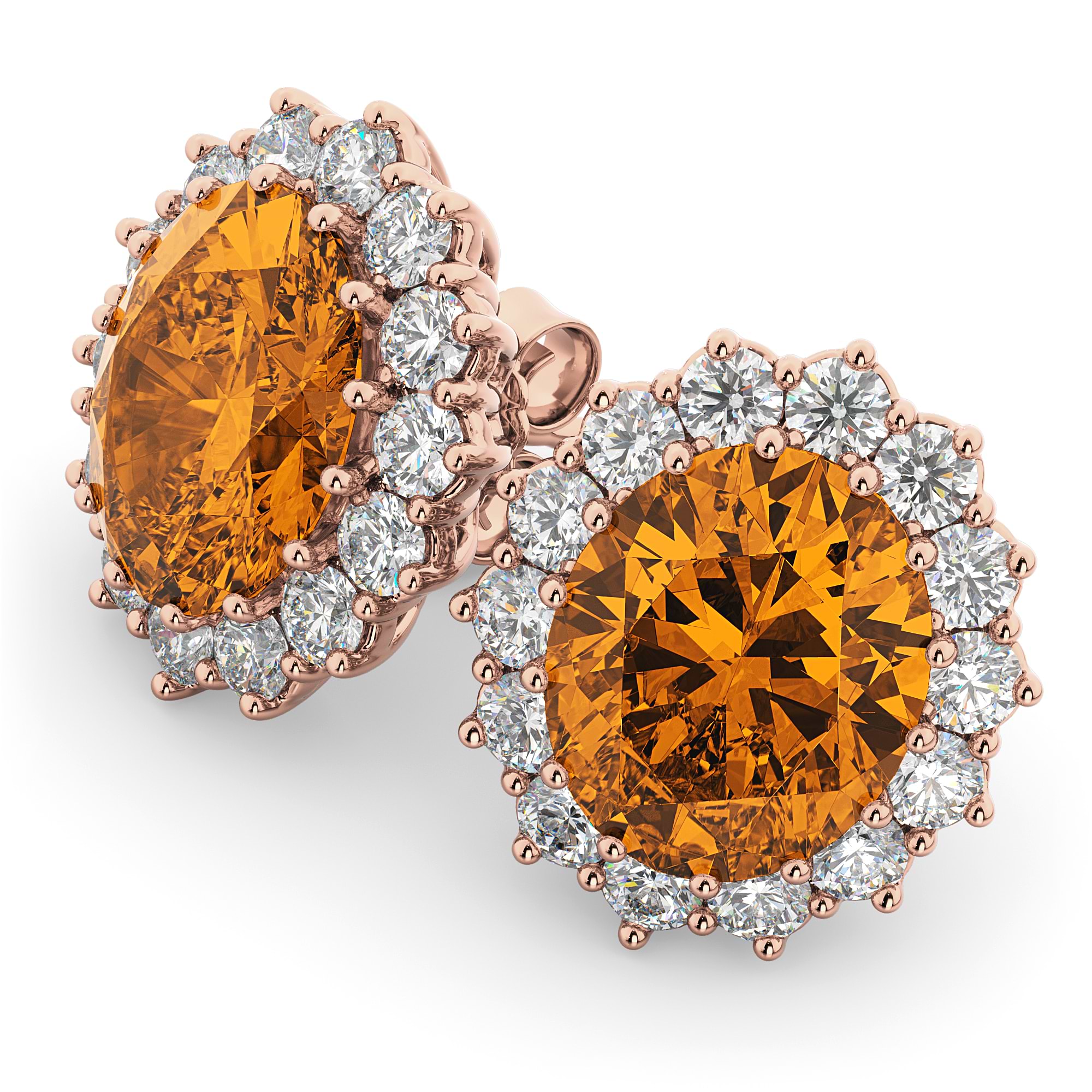 Oval Citrine and Diamond Earrings 14k Rose Gold (10.80ctw)