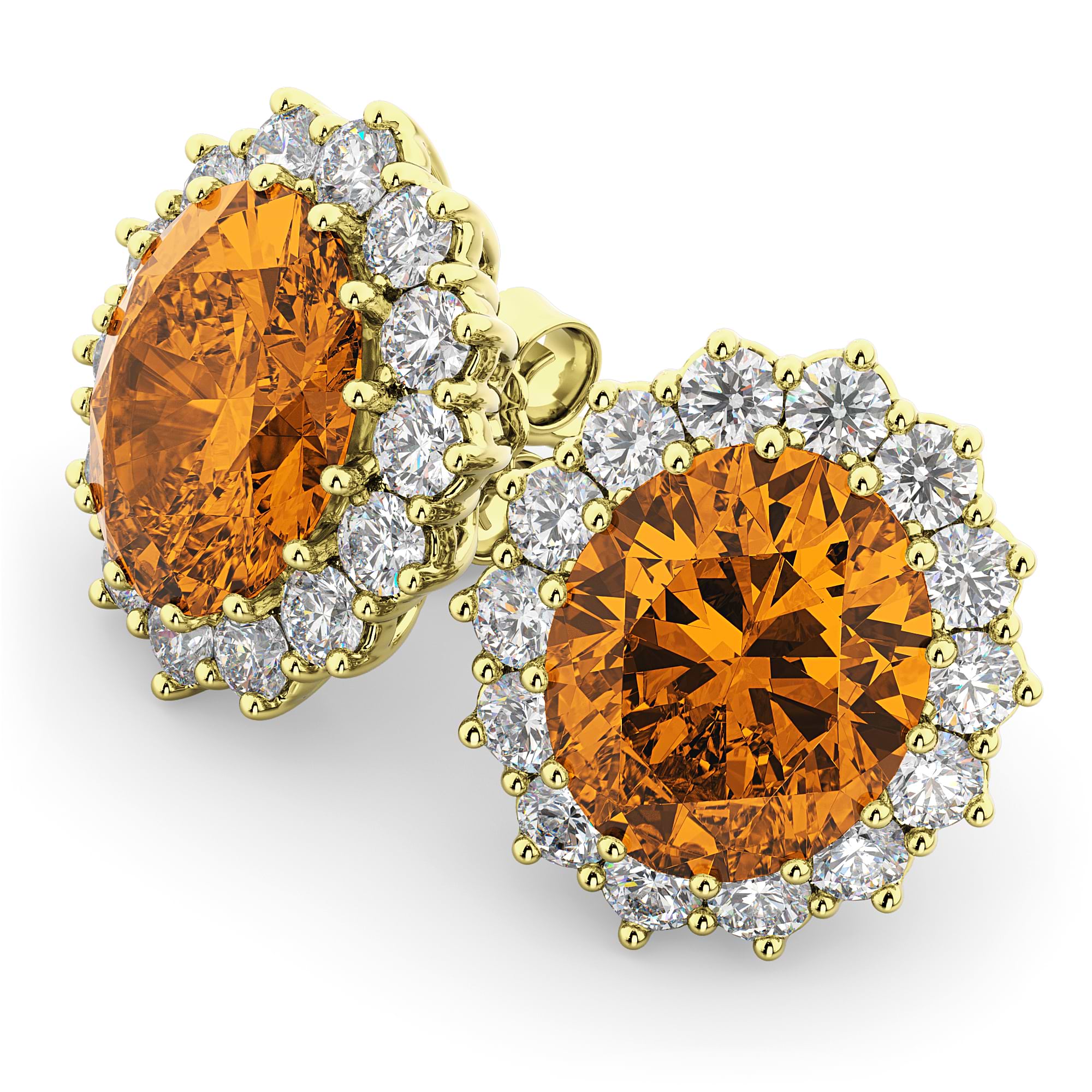 Oval Citrine and Diamond Earrings 14k Yellow Gold (10.80ctw)