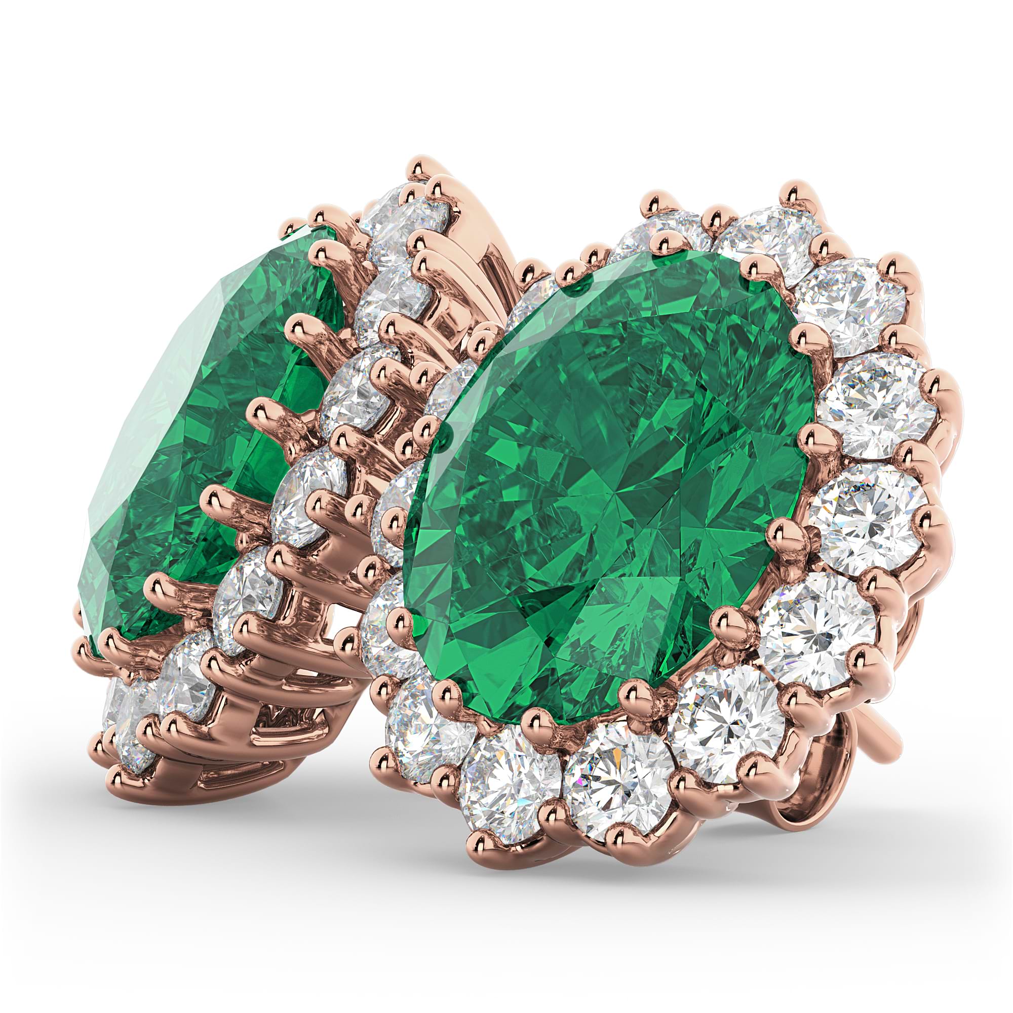 Oval Emerald and Diamond Earrings 14k Rose Gold (10.80ctw)
