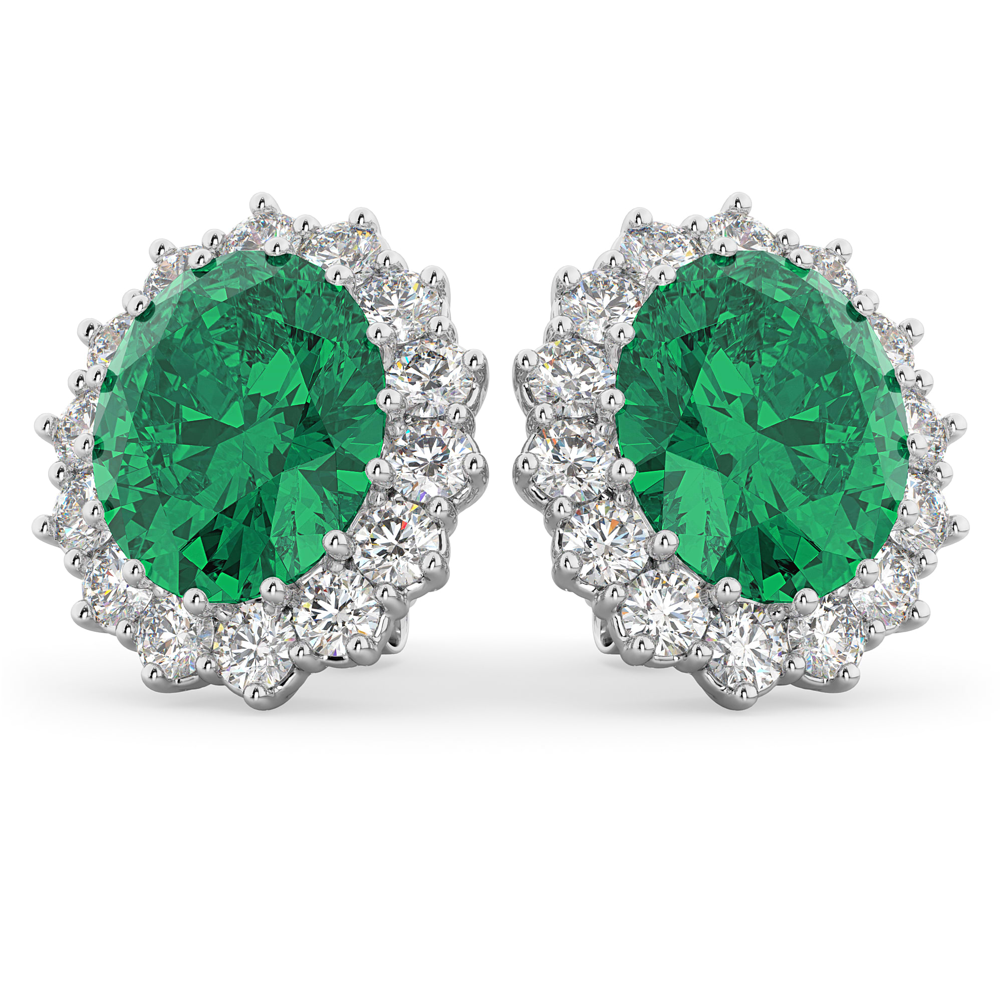 Oval Emerald and Diamond Earrings 14k White Gold (10.80ctw)
