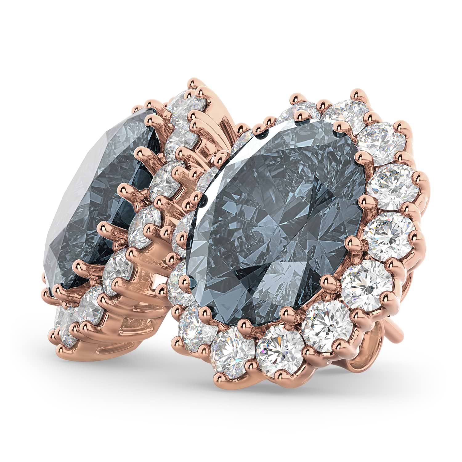 Oval Gray Spinel & Diamond Accented Earrings 14k Rose Gold (10.80ctw)