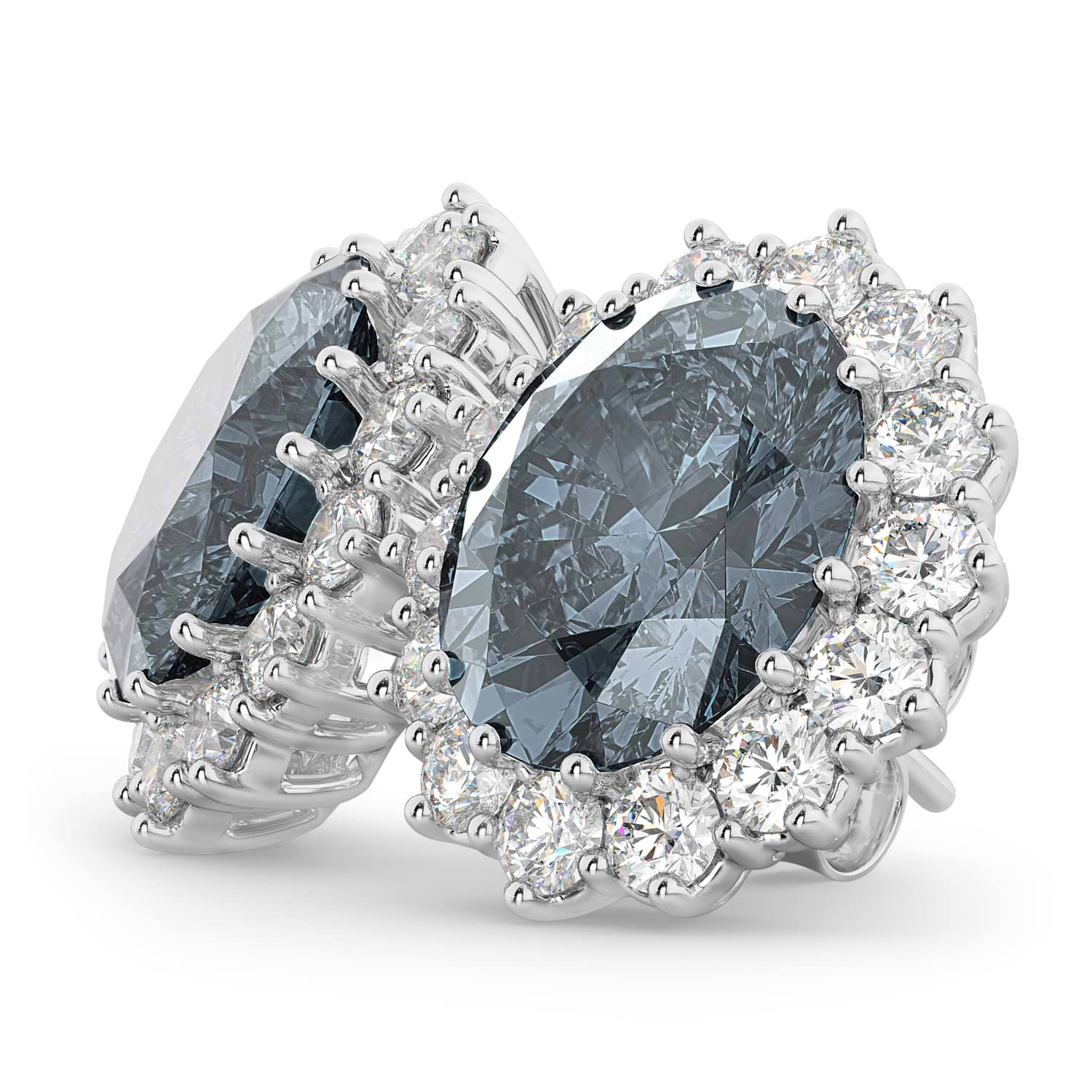 Oval Gray Spinel & Diamond Accented Earrings 14k White Gold (10.80ctw)