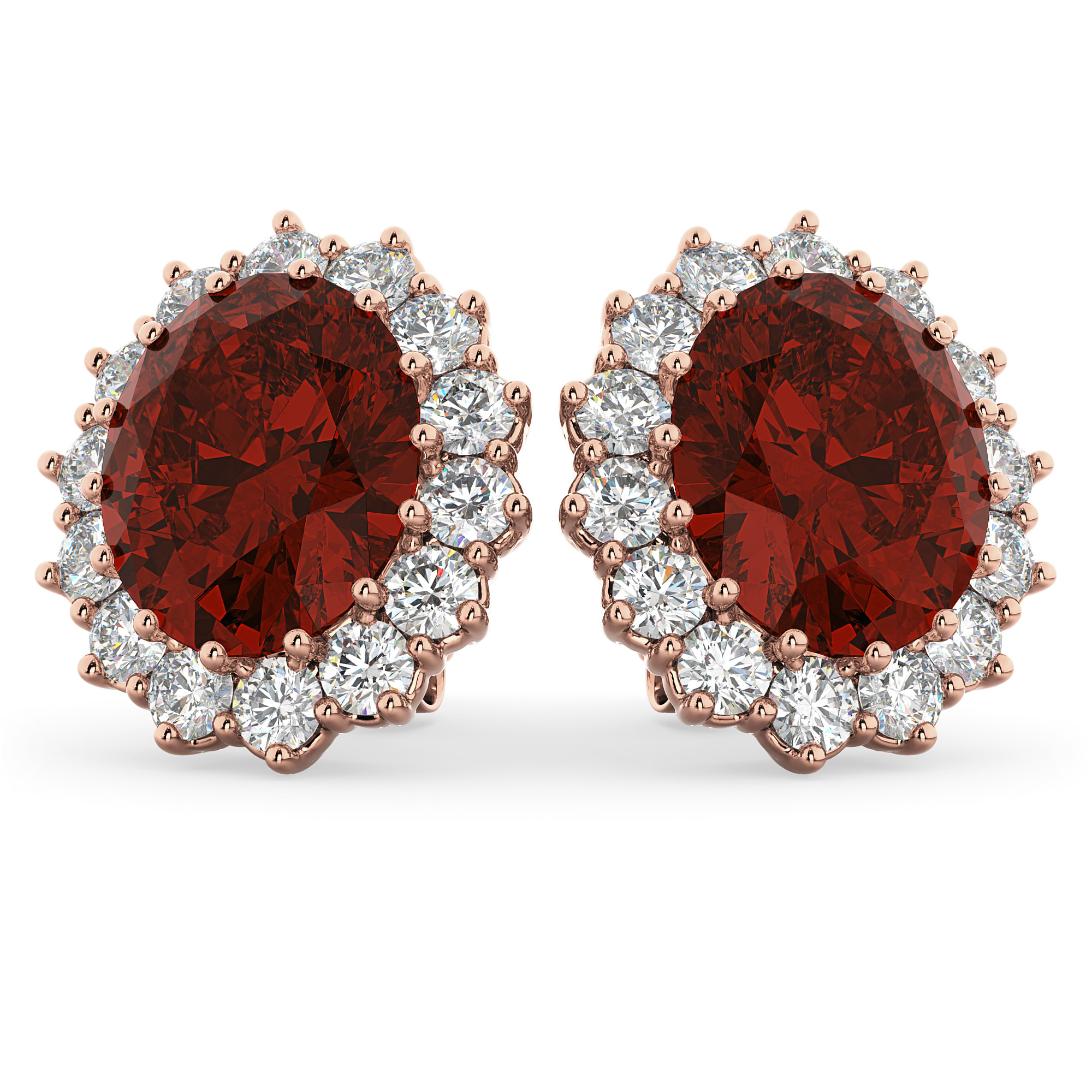 Oval Garnet and Diamond Earrings 14k Rose Gold (10.80ctw)