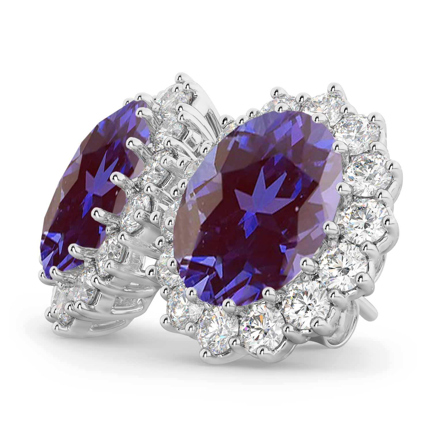 Oval Lab Alexandrite & Diamond Accented Earrings 14k White Gold (10.80ctw)