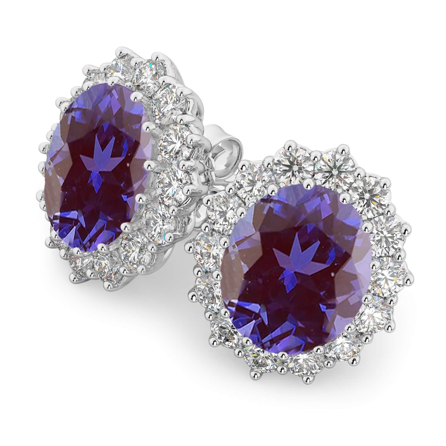 Oval Lab Alexandrite & Diamond Accented Earrings 14k White Gold (10.80ctw)