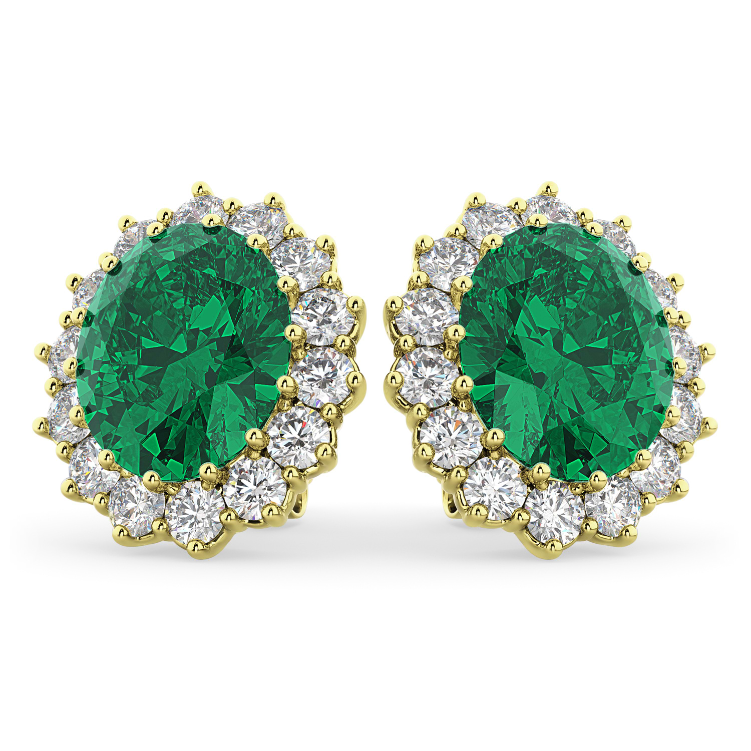 Oval Lab Emerald and Diamond Earrings 14k Yellow Gold (10.80ctw)