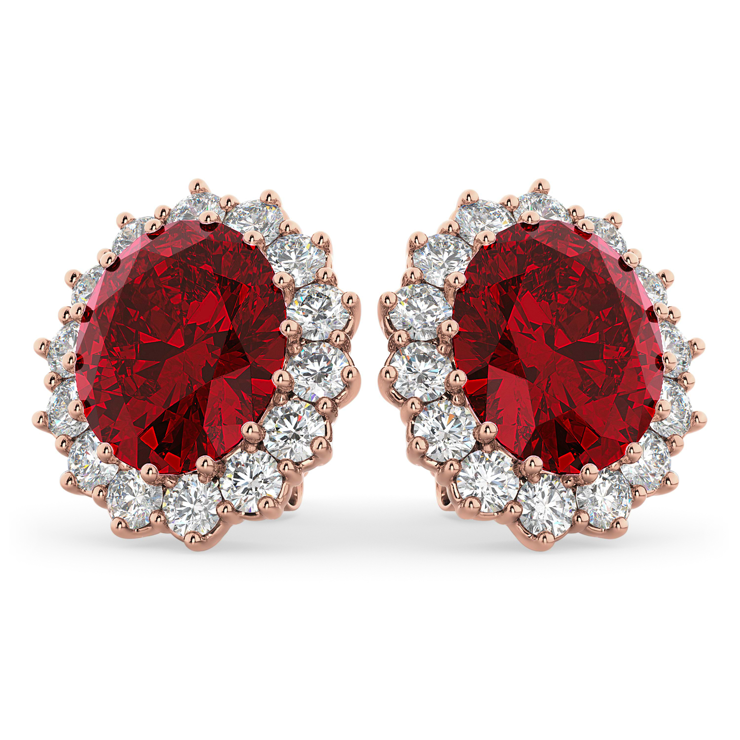 Oval Lab Ruby and Diamond Earrings 14k Rose Gold (10.80ctw)