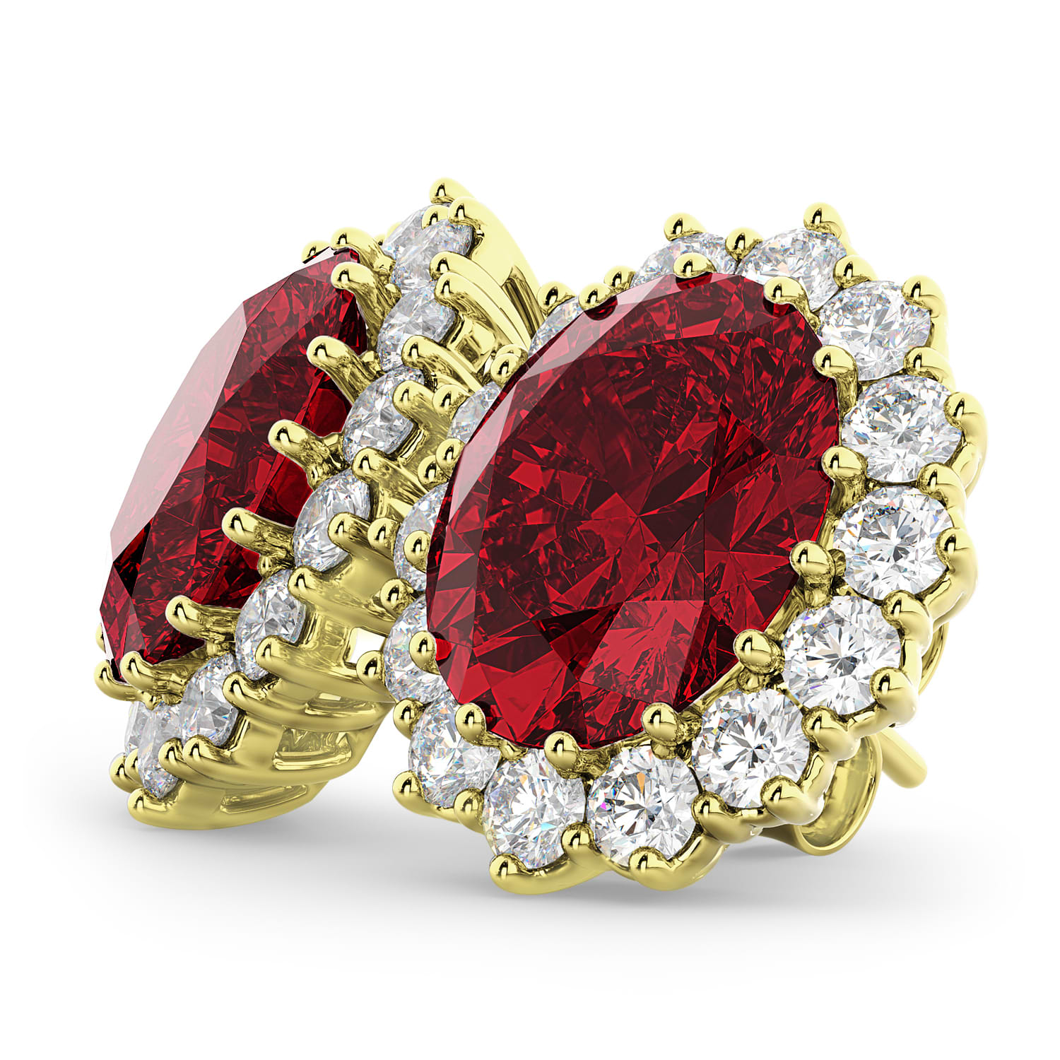 Oval Lab Ruby and Diamond Earrings 14k Yellow Gold (10.80ctw)