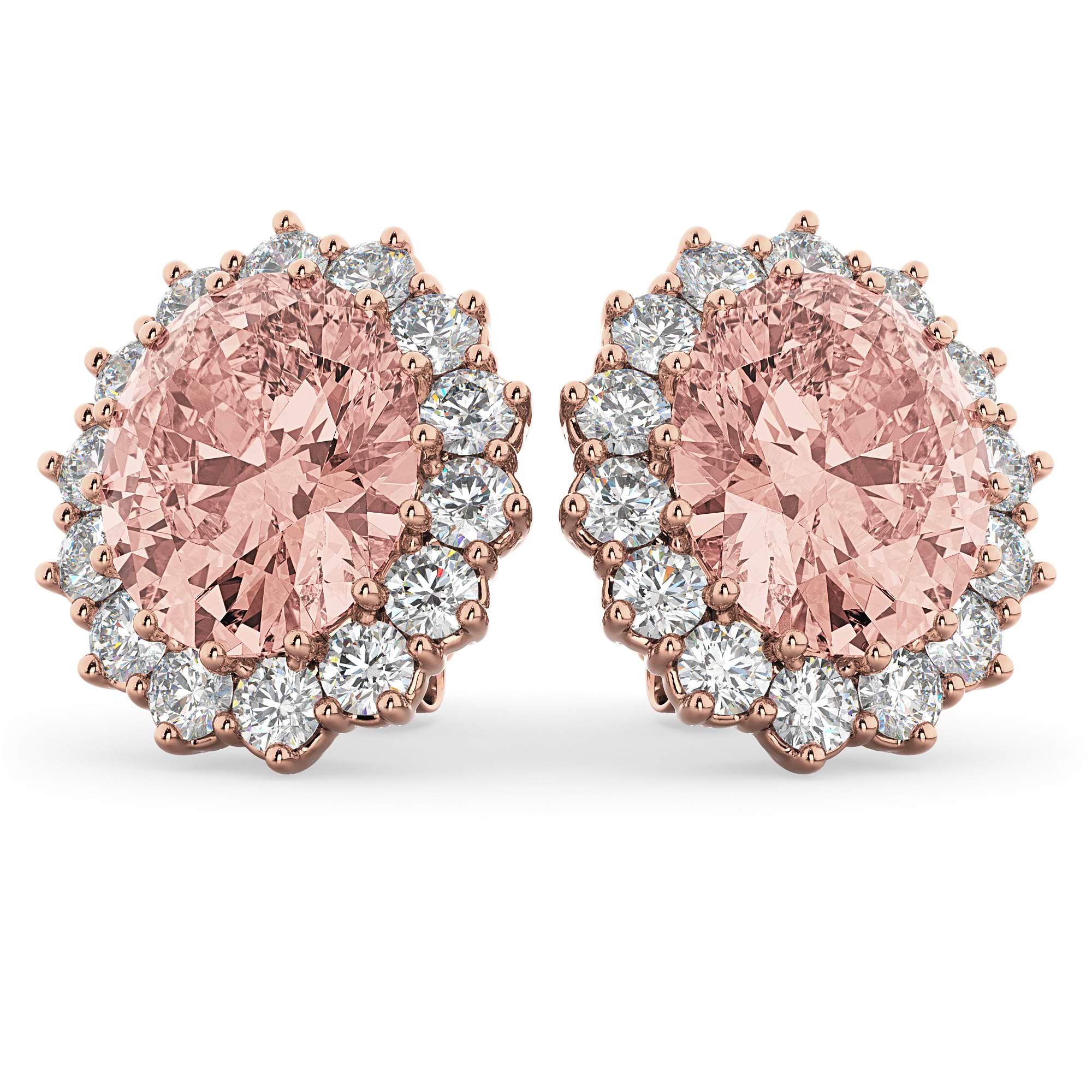 Oval Morganite and Diamond Earrings 14k Rose Gold (10.80ctw)