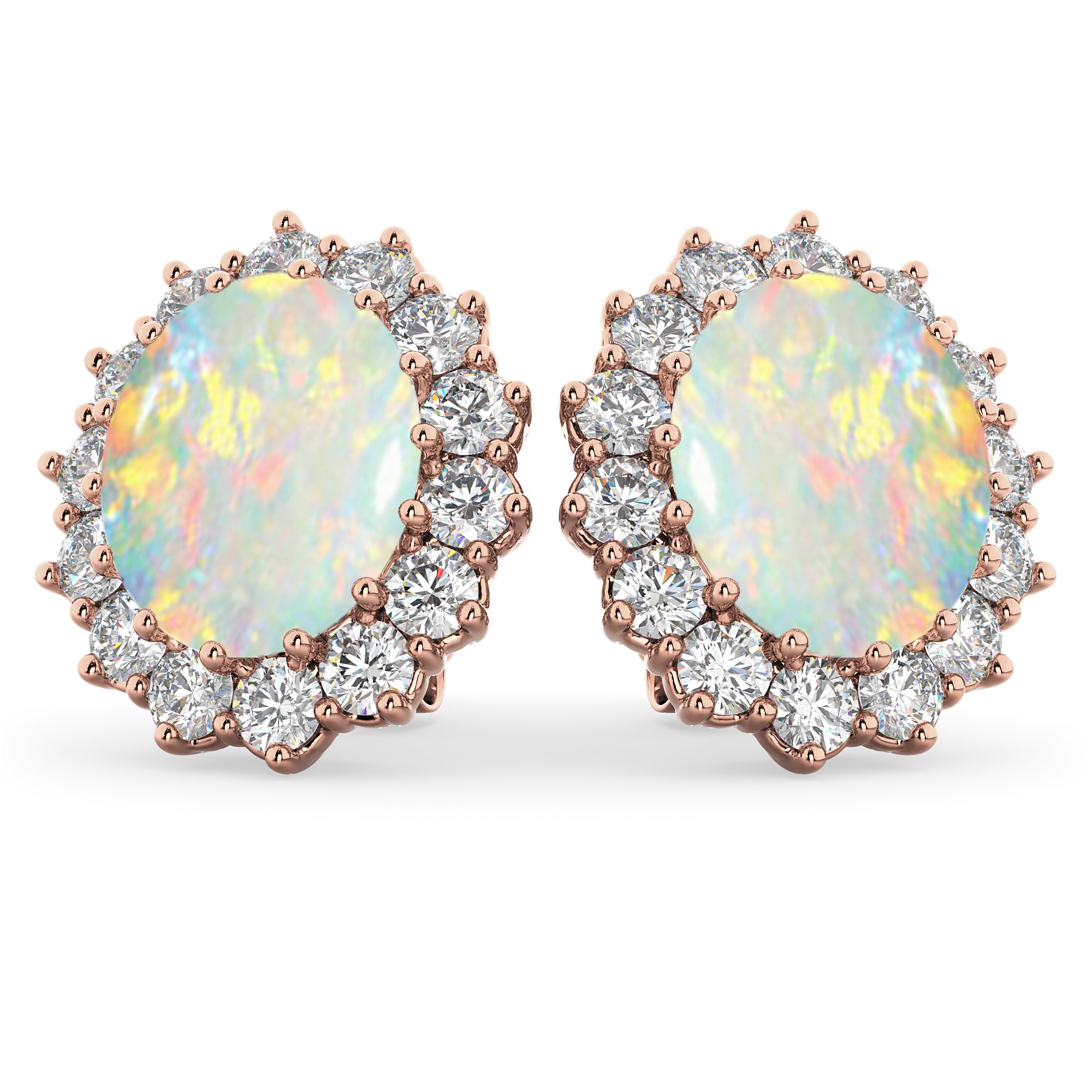 Oval Opal & Diamond Accented Earrings 14k Rose Gold (10.80ctw)