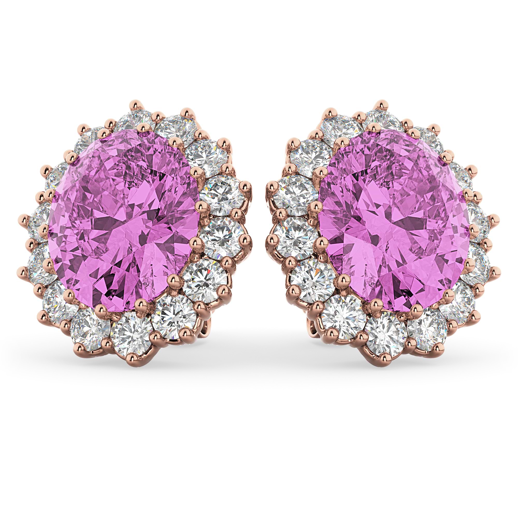 Oval Pink Sapphire & Diamond Accented Earrings 14k Rose Gold 10.80ctw