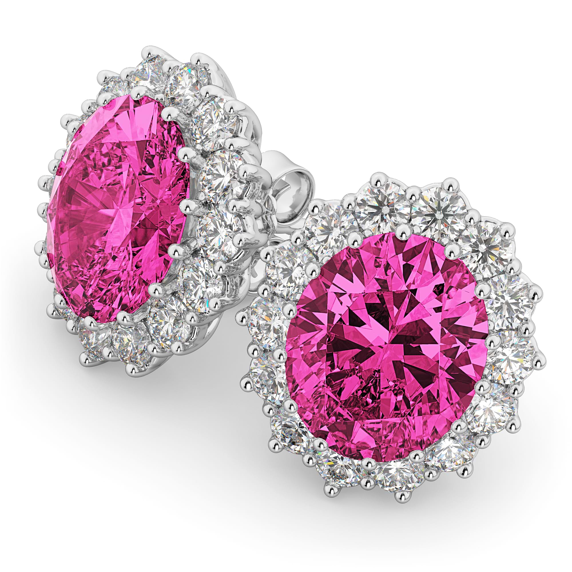 Oval Pink Tourmaline & Diamond Accented Earrings 14k White Gold 10.80ctw