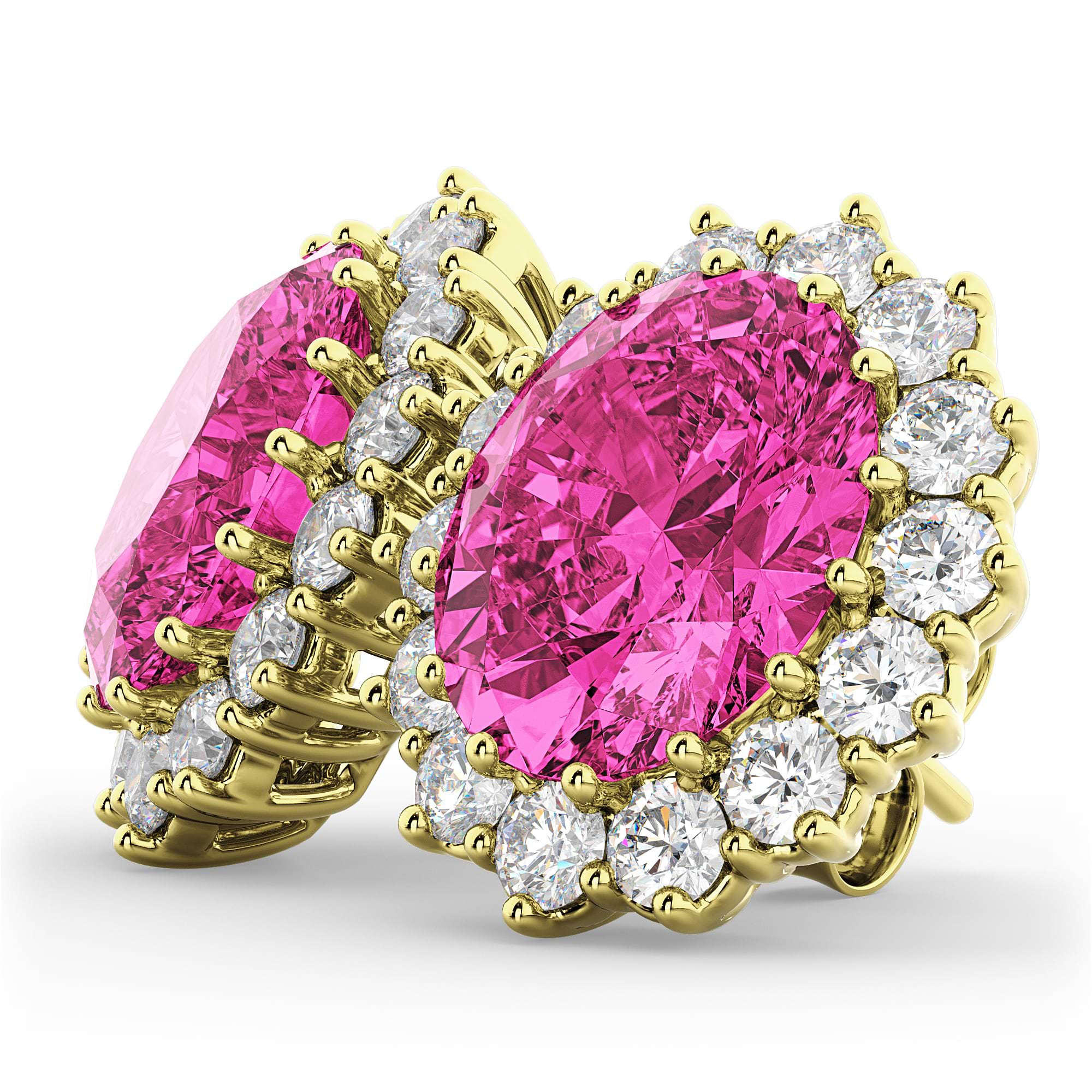 Oval Pink Tourmaline & Diamond Accented Earrings 14k Yellow Gold 10.80ctw