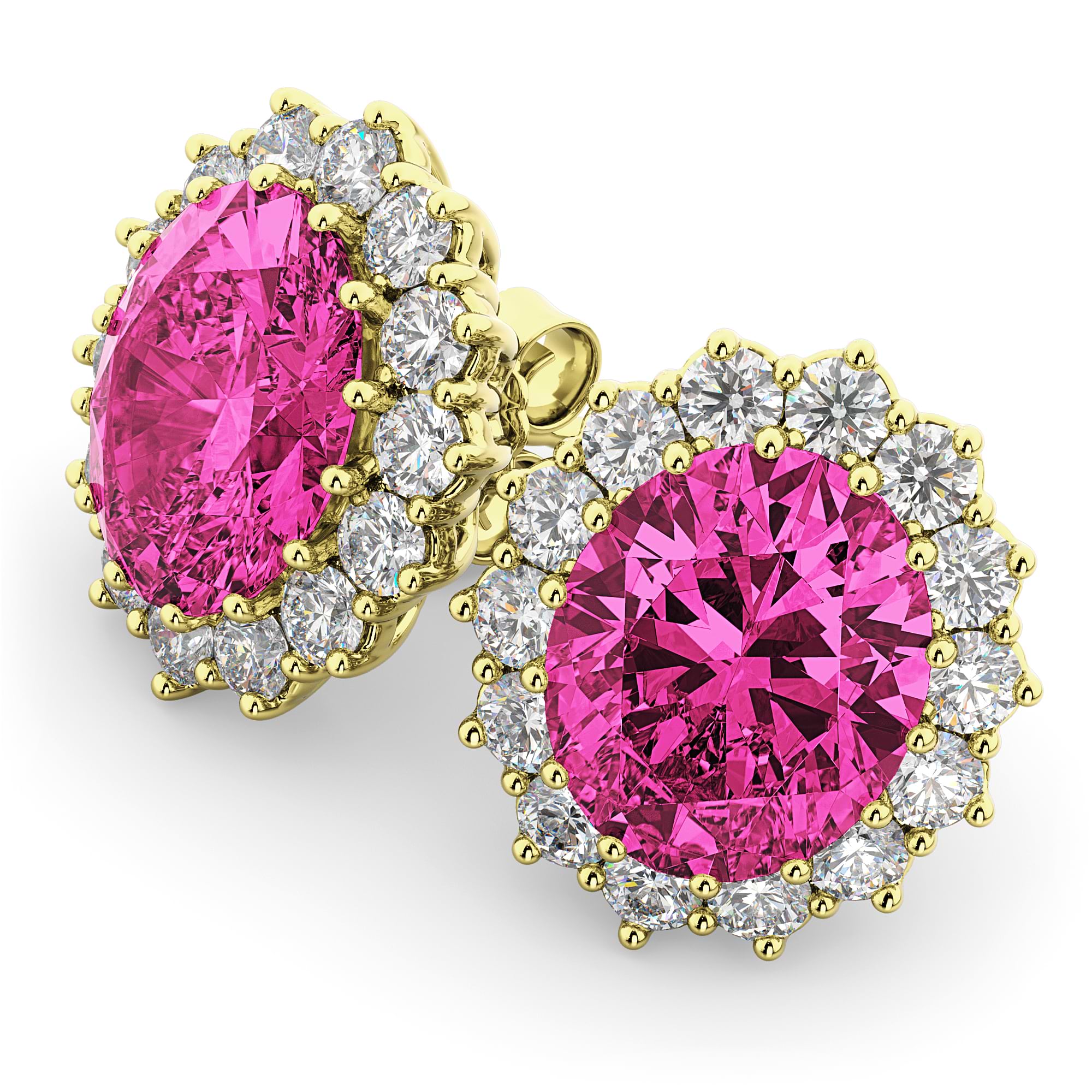 Oval Pink Tourmaline & Diamond Accented Earrings 14k Yellow Gold 10.80ctw