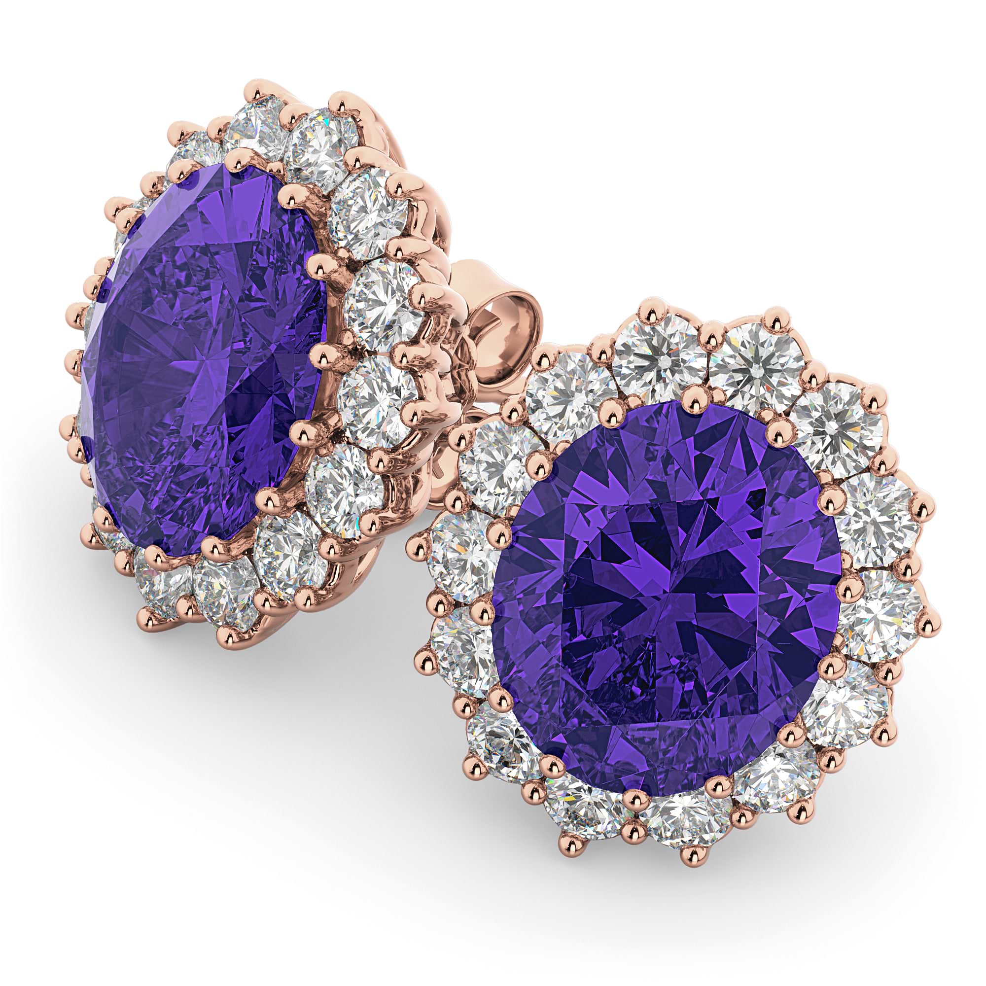Oval Tanzanite & Diamond Accented Earrings 14k Rose Gold (10.80ctw)