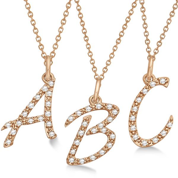 Personalized Diamond Script Letter Initial Necklace in 14k Rose Gold