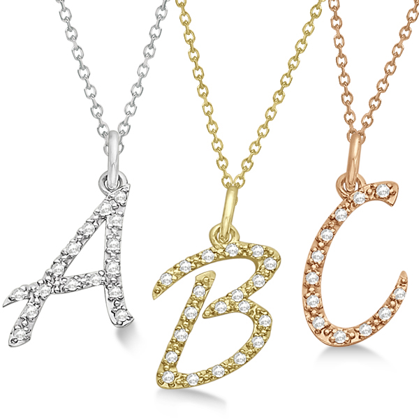 Personalized Diamond Script Letter Initial Necklace in 14k Yellow Gold