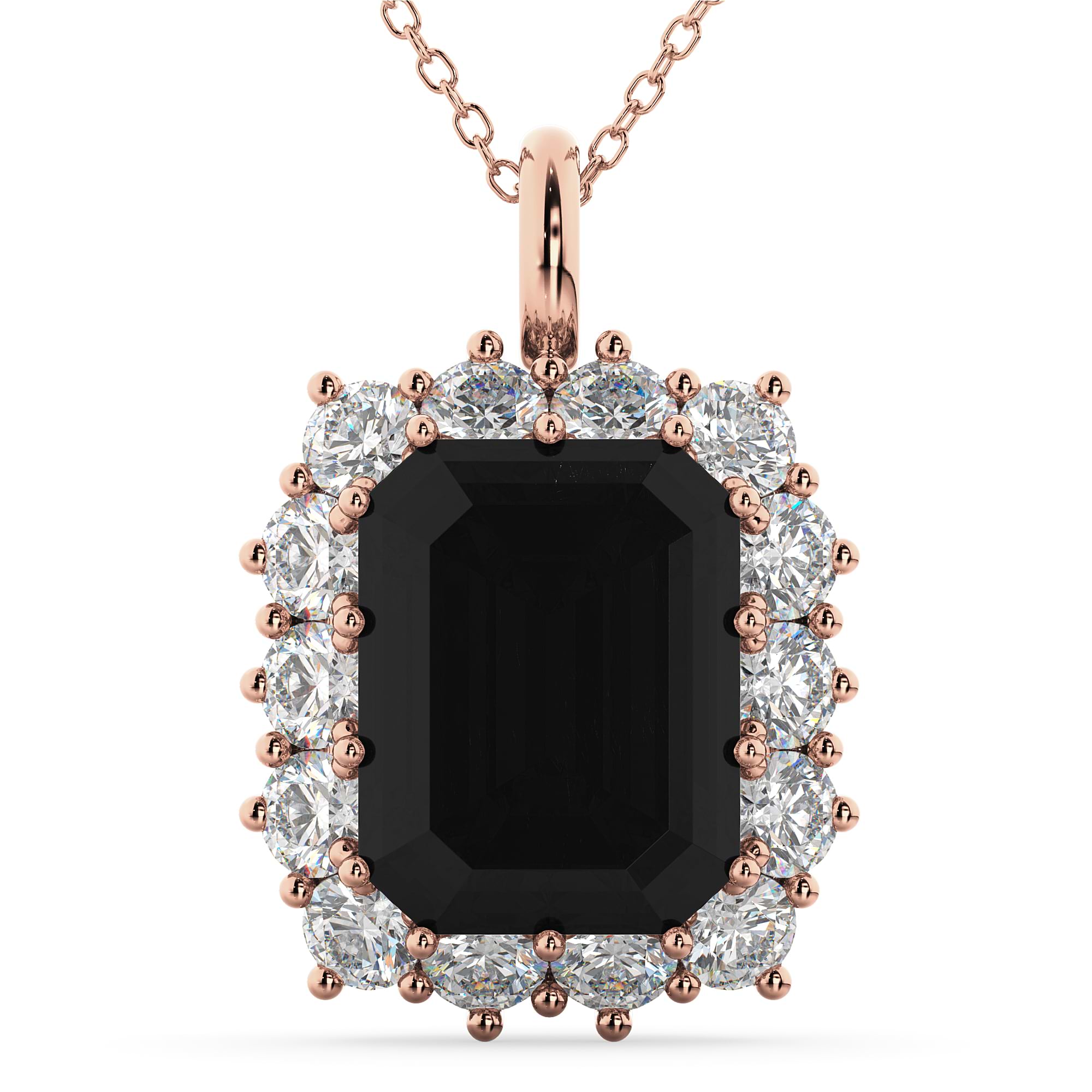 Emerald Cut Black Diamond & Diamond Pendant 14k Rose Gold (5.68ct)