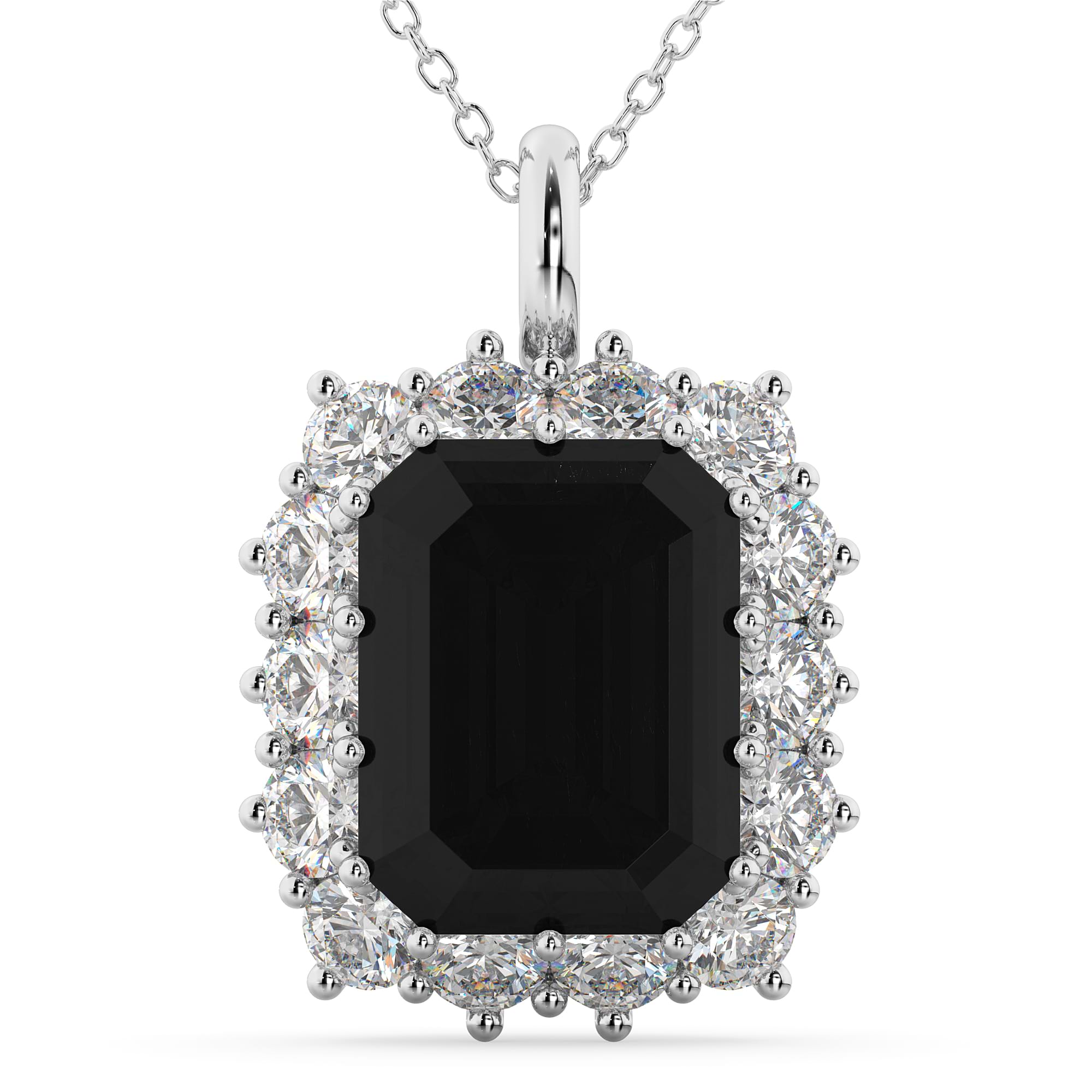 Emerald Cut Black Diamond & Diamond Pendant 14k White Gold (5.68ct)