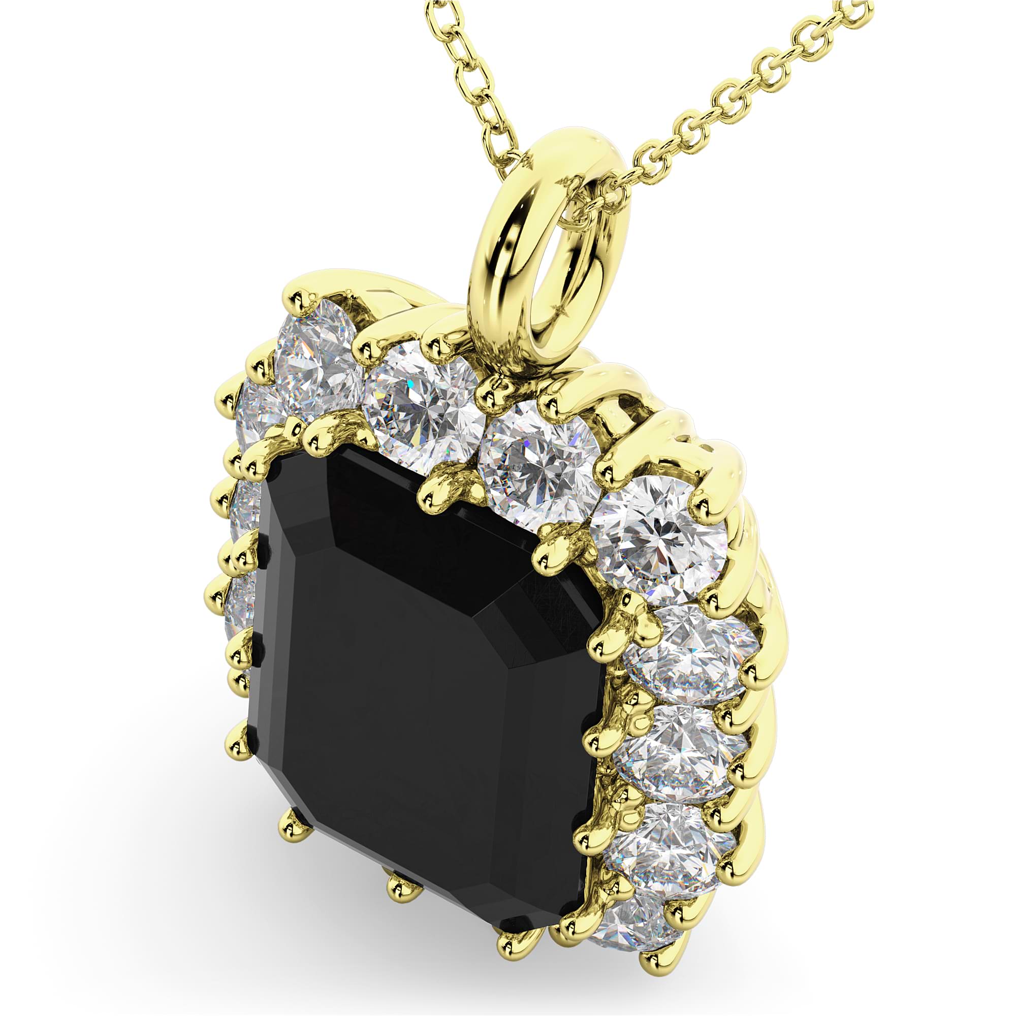 Emerald Cut Black Diamond & Diamond Pendant 14k Yellow Gold (5.68ct)
