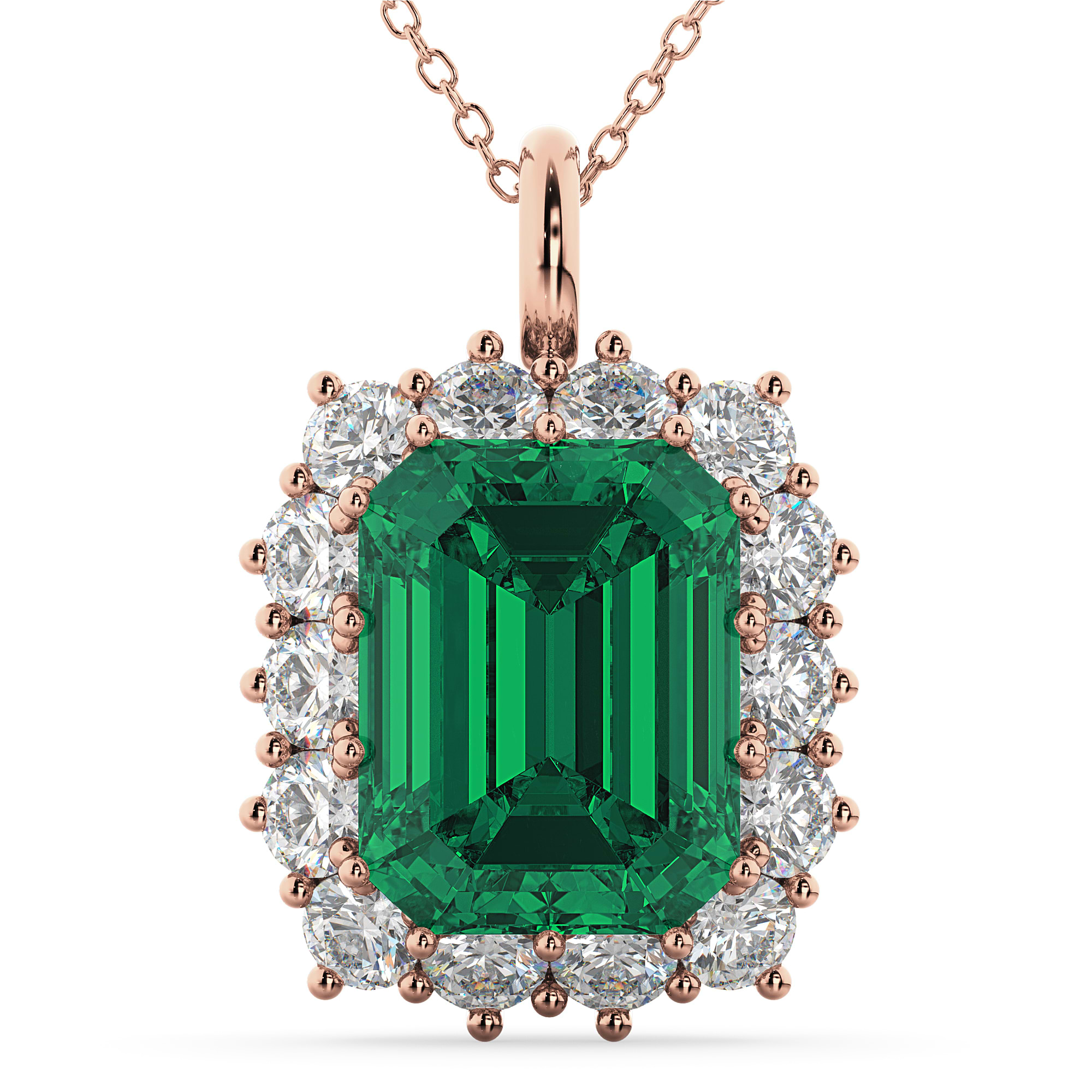 Emerald Cut Emerald & Diamond Pendant 14k Rose Gold (5.68ct)