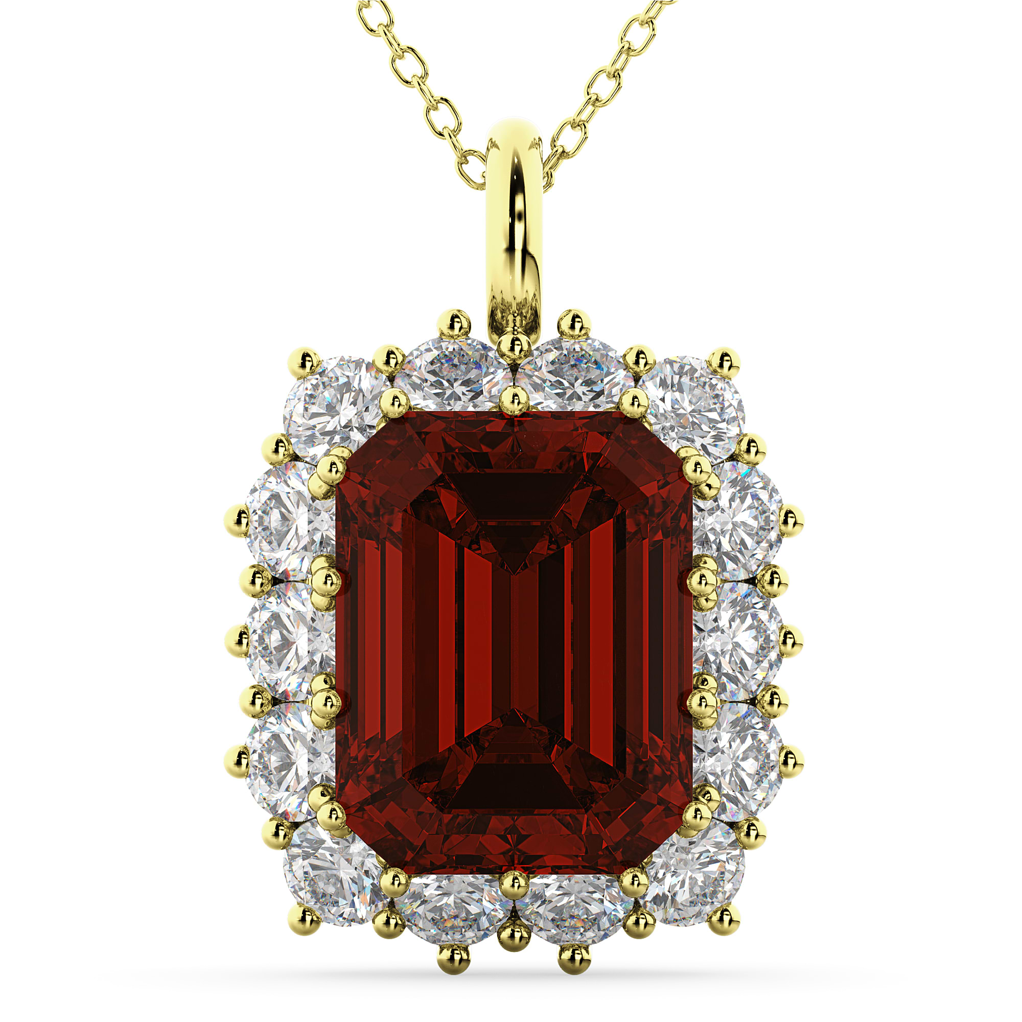 Emerald Cut Lab Grown Ruby & Diamond Pendant 14k Yellow Gold (5.68ct)
