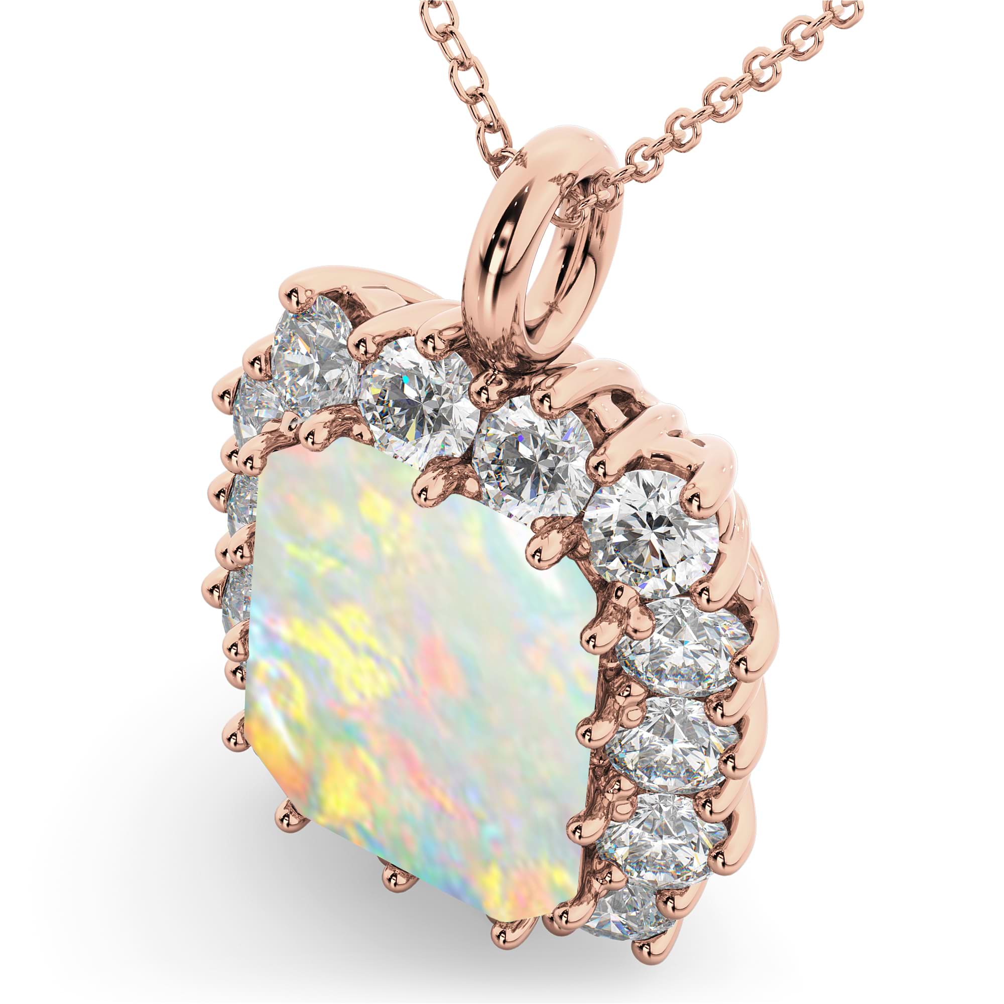 Emerald Cut Opal & Diamond Pendant 14k Rose Gold (5.68ct)