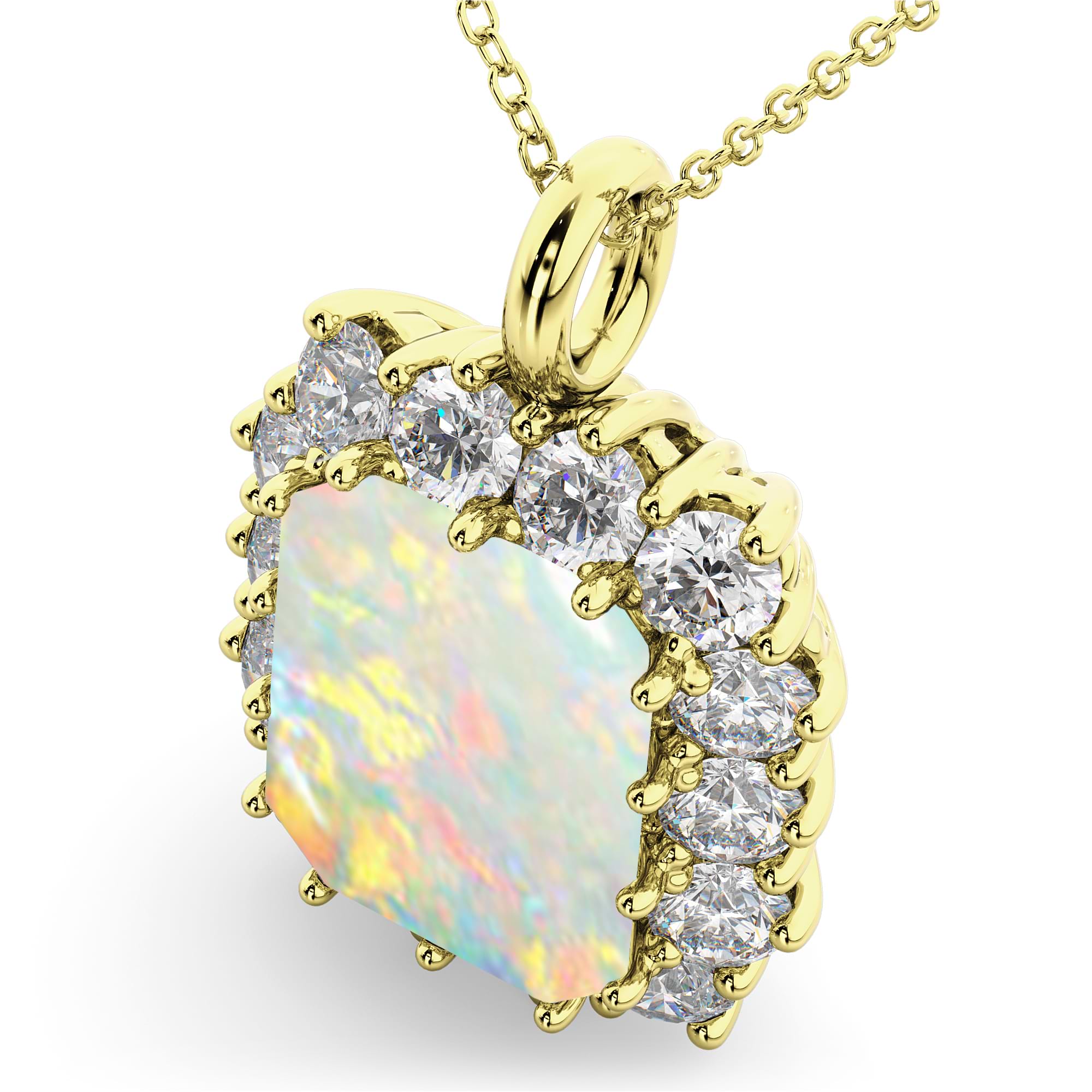 Emerald Cut Opal & Diamond Pendant 14k Yellow Gold (5.68ct)