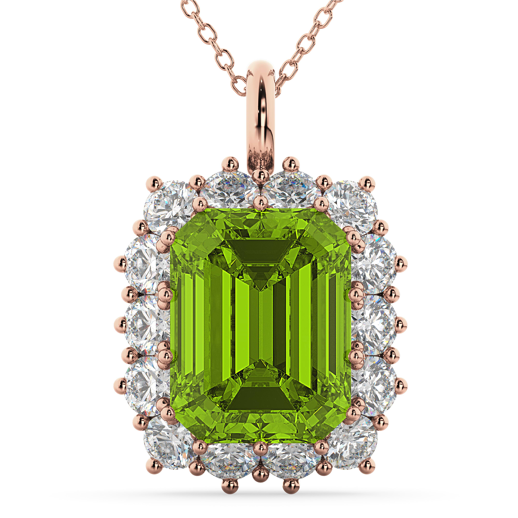 Emerald Cut Peridot & Diamond Pendant 14k Rose Gold (5.68ct)