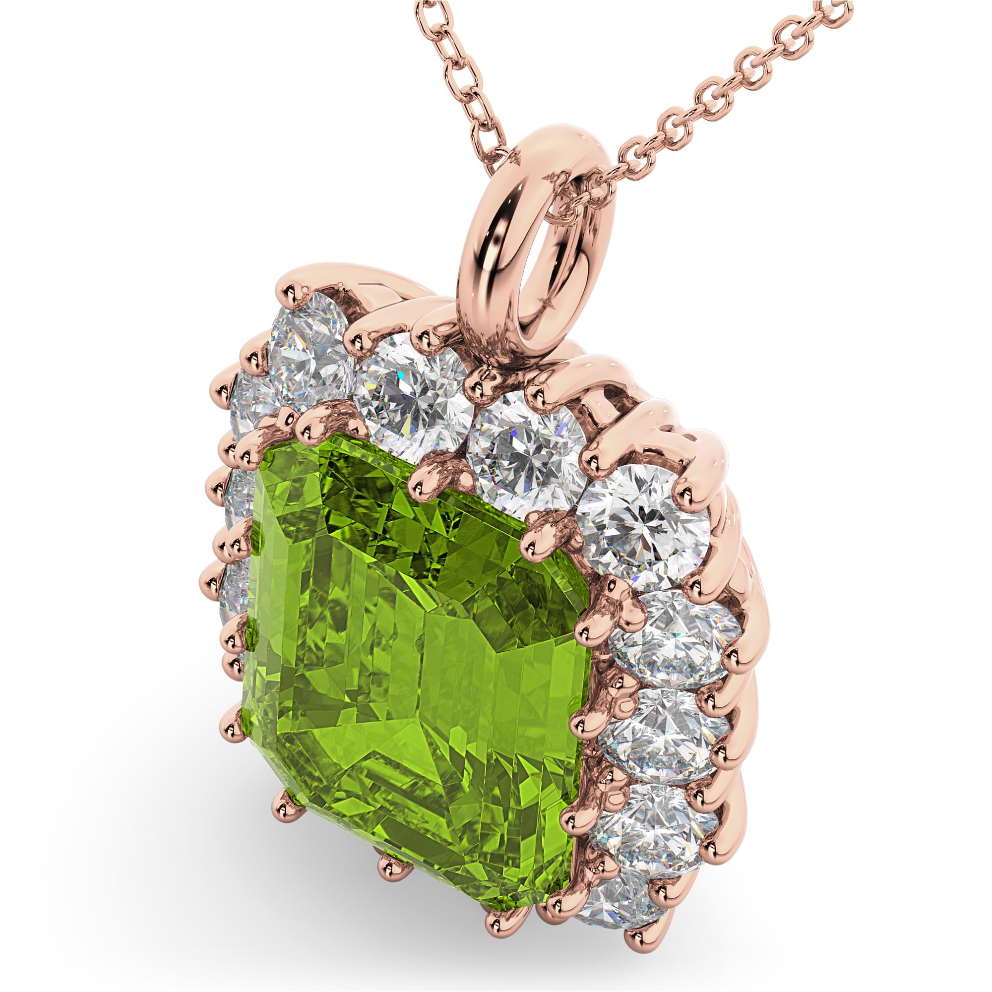 Emerald Cut Peridot & Diamond Pendant 14k Rose Gold (5.68ct)
