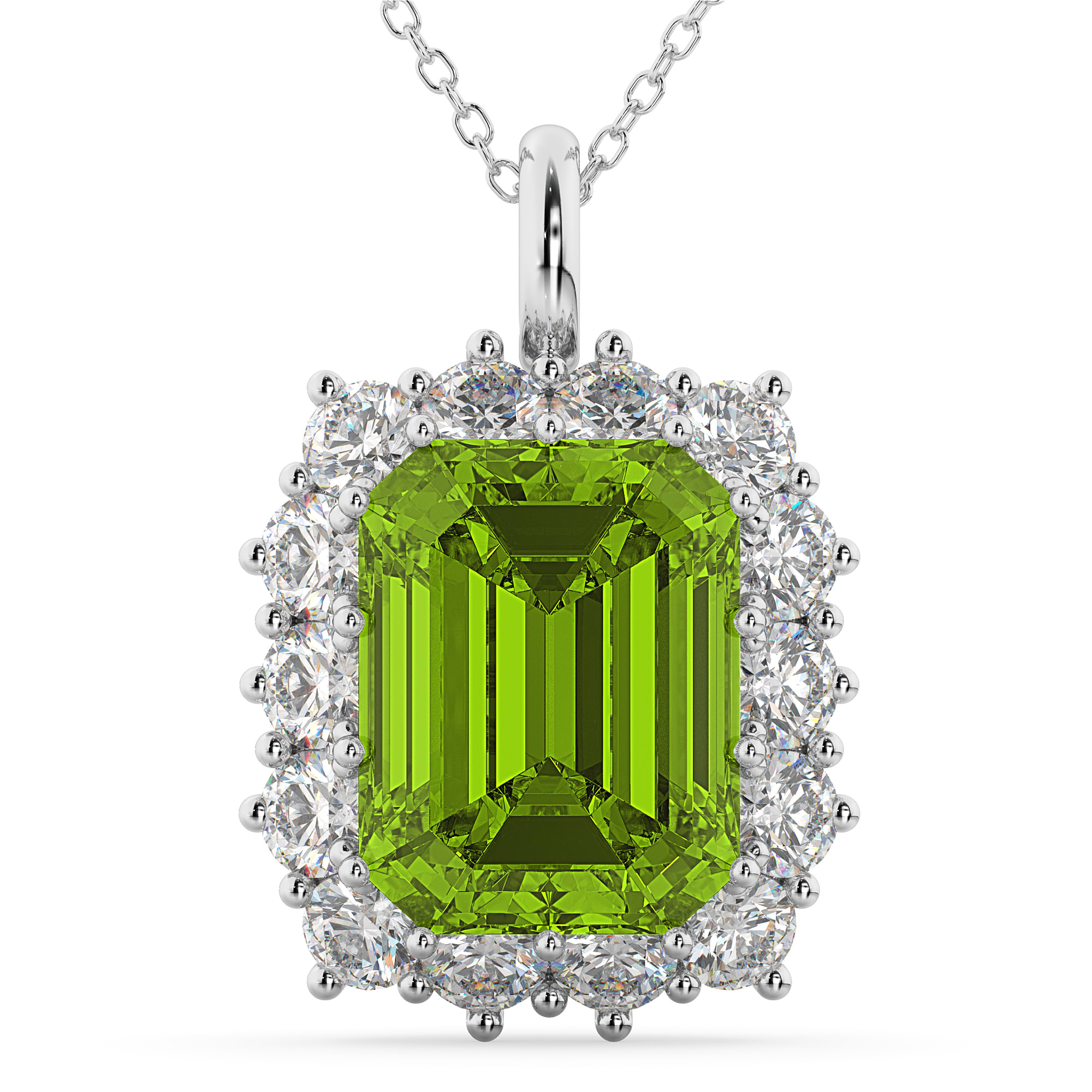 Emerald Cut Peridot & Diamond Pendant 14k White Gold (5.68ct)