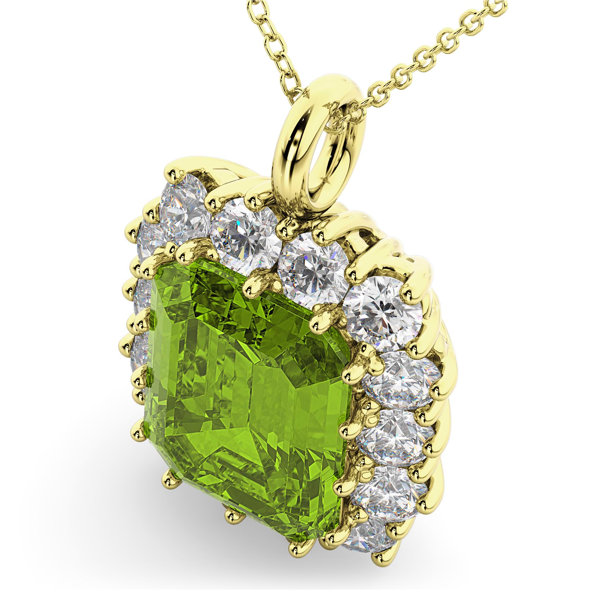 Emerald Cut Peridot & Diamond Pendant 14k Yellow Gold (5.68ct)