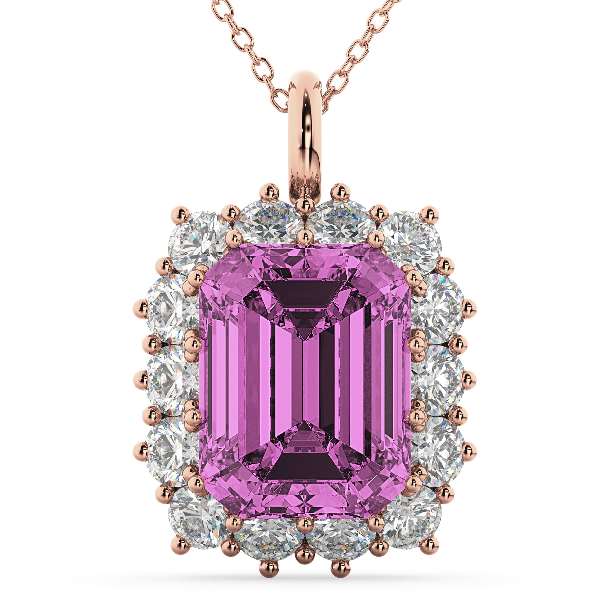 Emerald-Cut Pink Sapphire and Diamond Pendant