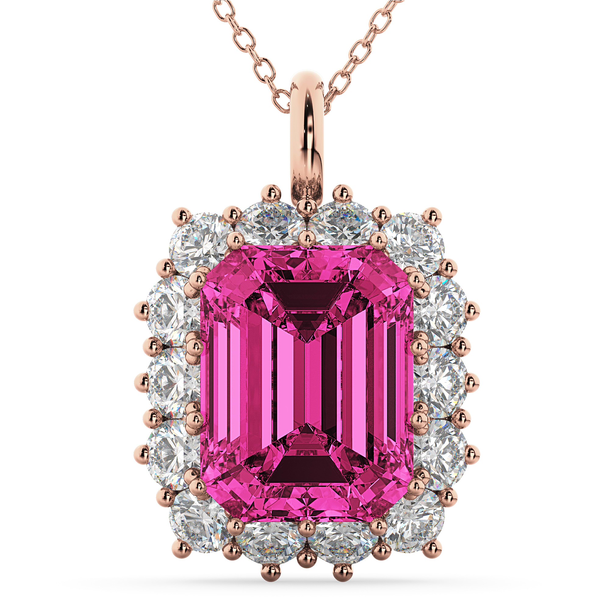 Emerald Cut Pink Tourmaline & Diamond Pendant 14k Rose Gold (5.68ct)